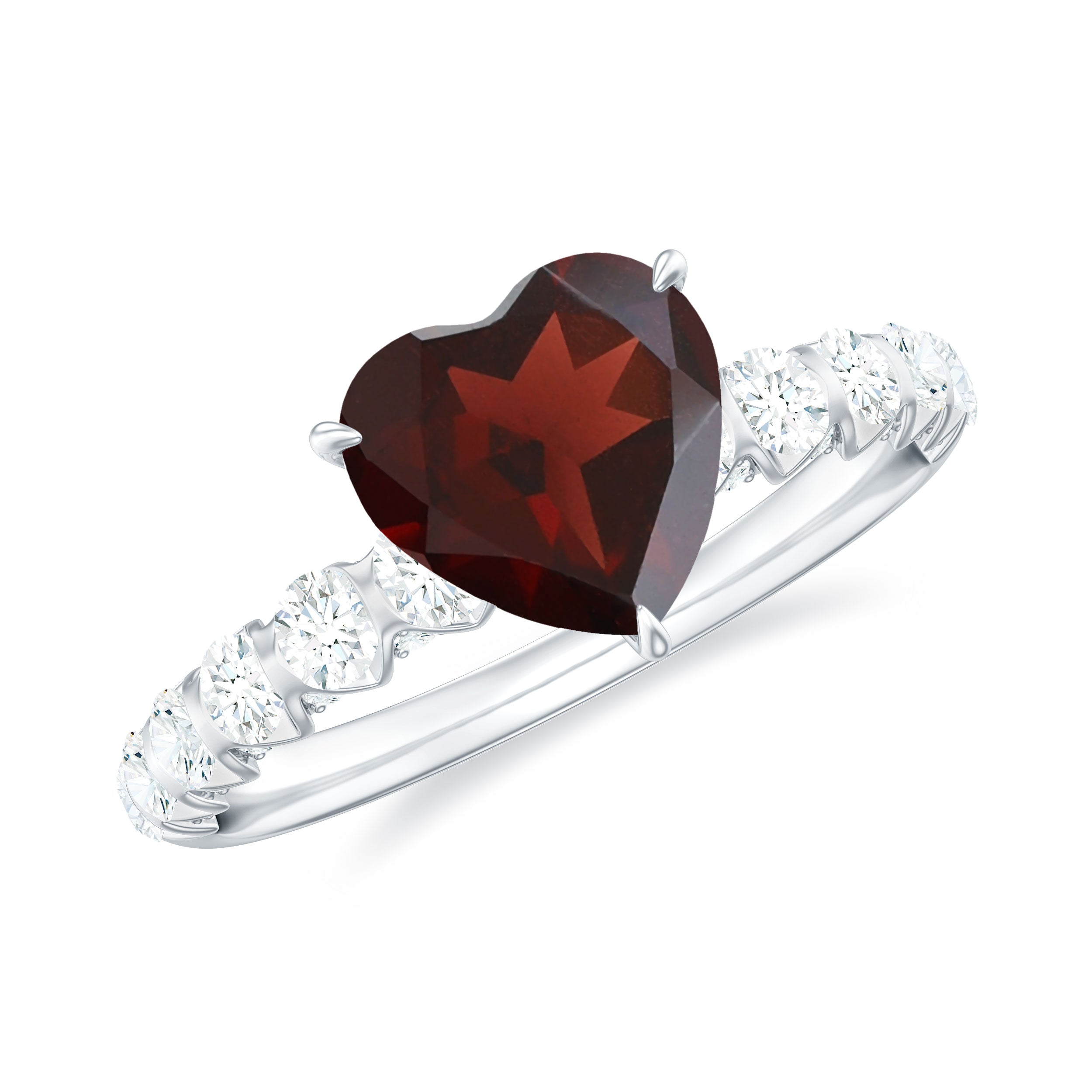 4.75 CT Heart Shape Garnet Engagement Ring with Diamond