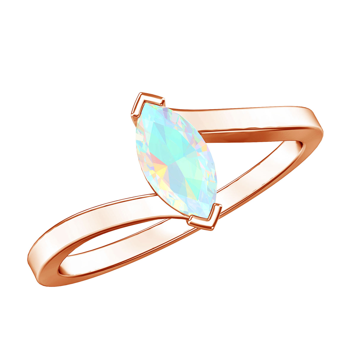 Natural Marquise Ethiopian Rainbow Opal Promise Ring with Bypass Shank AAA - Rosec Jewels