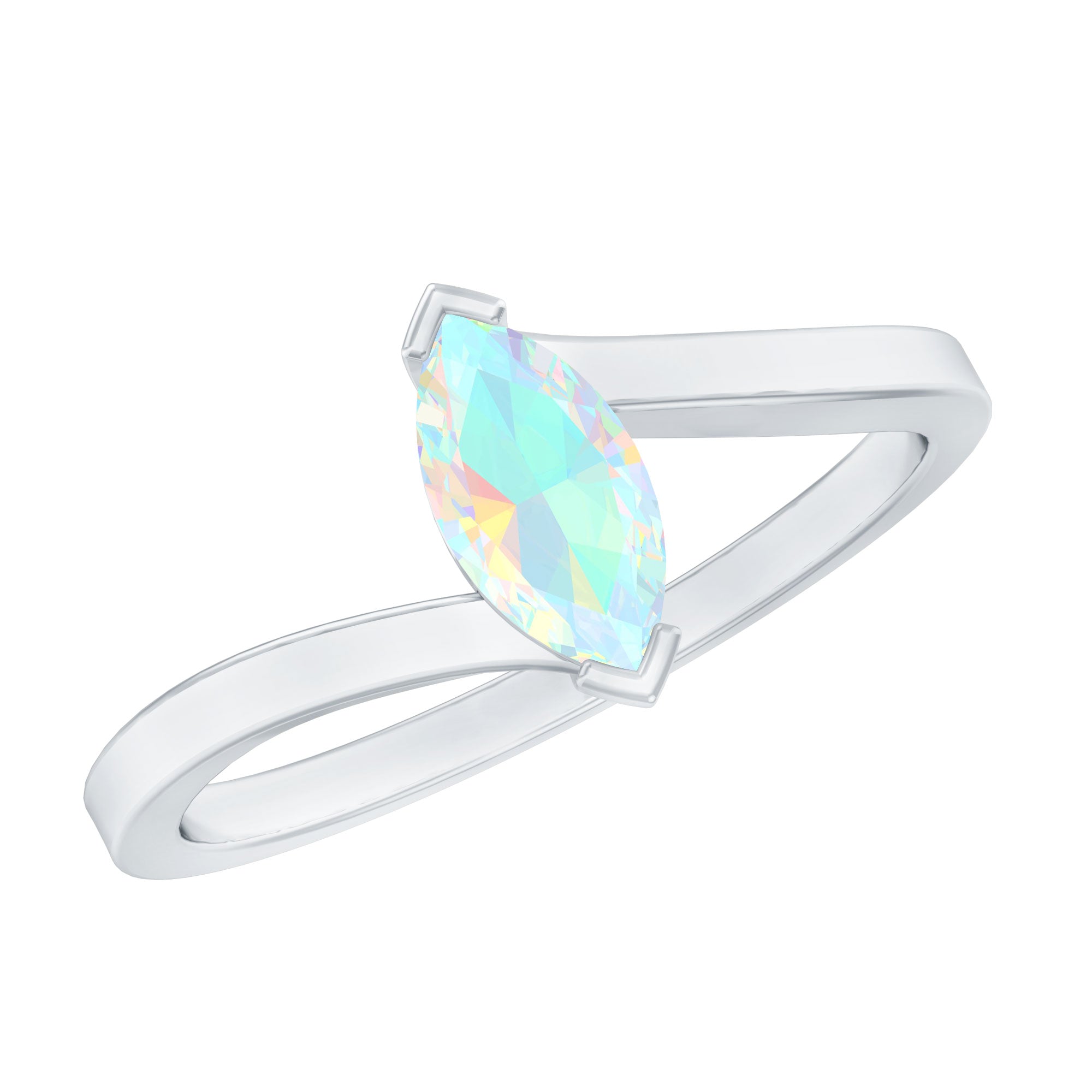 Natural Marquise Ethiopian Rainbow Opal Promise Ring with Bypass Shank