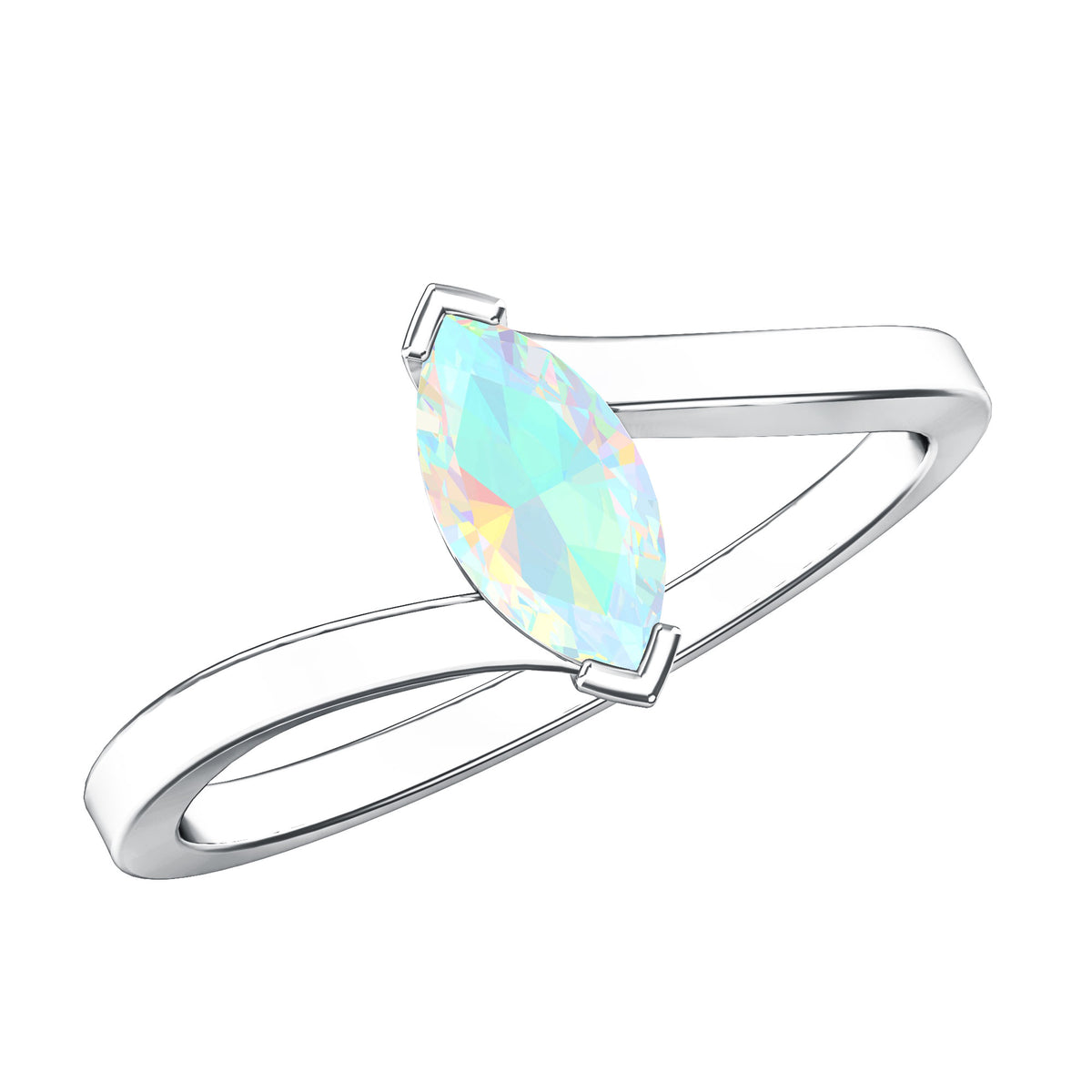 Natural Marquise Ethiopian Rainbow Opal Promise Ring with Bypass Shank AAA - Rosec Jewels