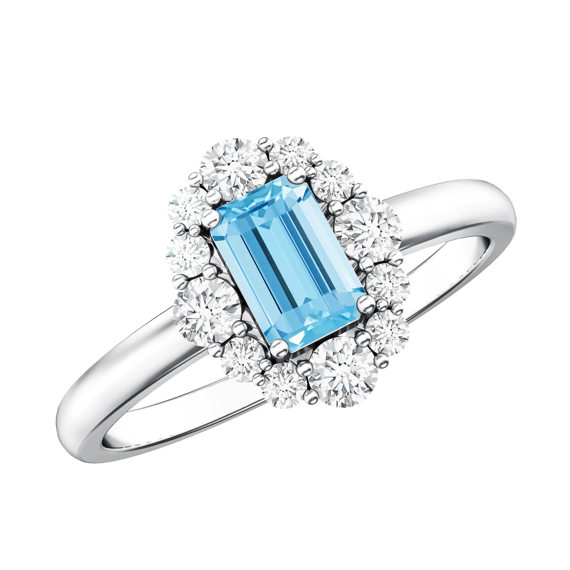 Octagon Aquamarine Engagement Ring with Diamond Halo AAA - Rosec Jewels