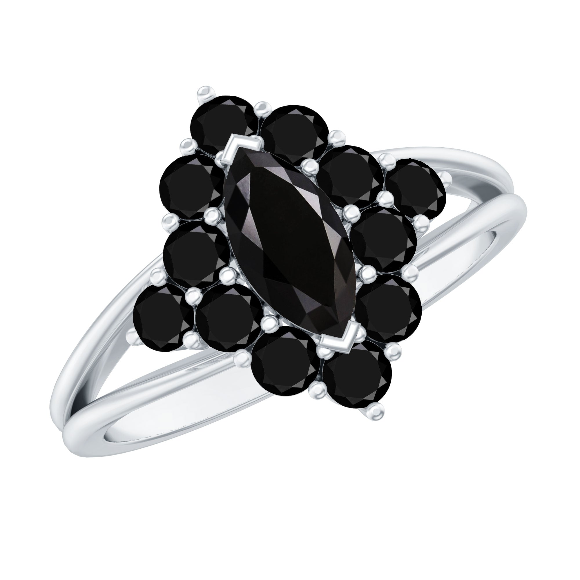 Certified Black Onyx Cluster Cocktail Ring with Split Shank