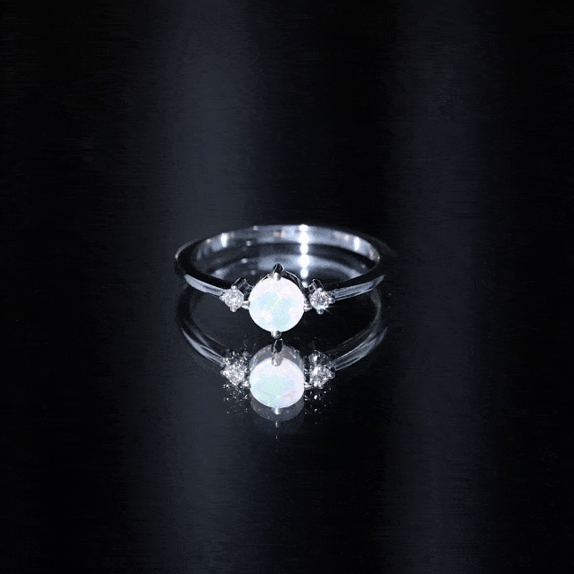 Natural Ethiopian Rainbow Opal Promise Ring with Diamond AAA - Rosec Jewels