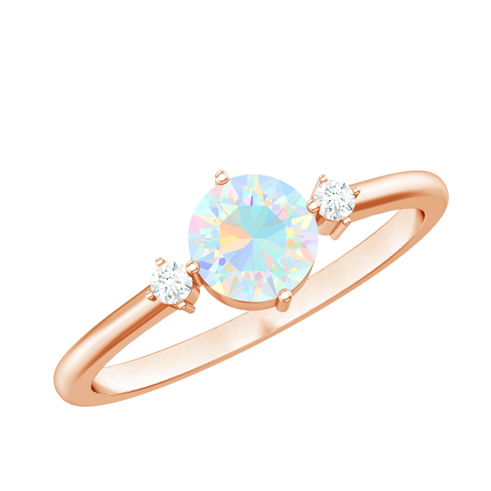 Natural Ethiopian Rainbow Opal Promise Ring with Diamond AAA - Rosec Jewels