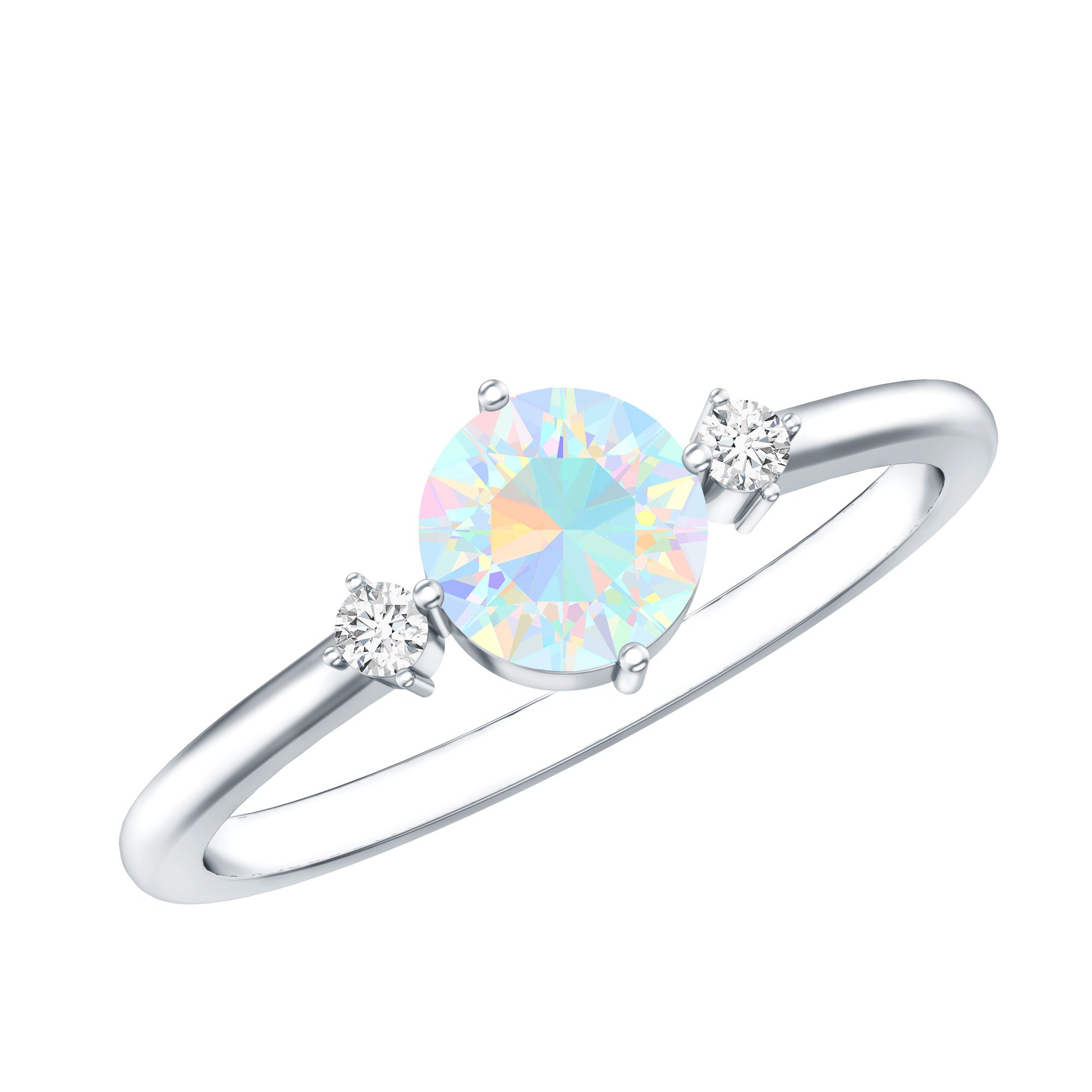 Natural Ethiopian Rainbow Opal Promise Ring with Diamond AAA - Rosec Jewels