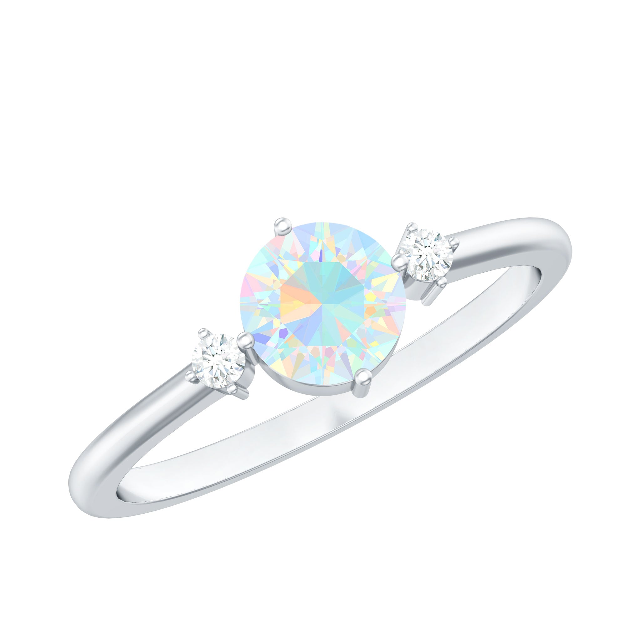 Natural Ethiopian Rainbow Opal Promise Ring with Diamond