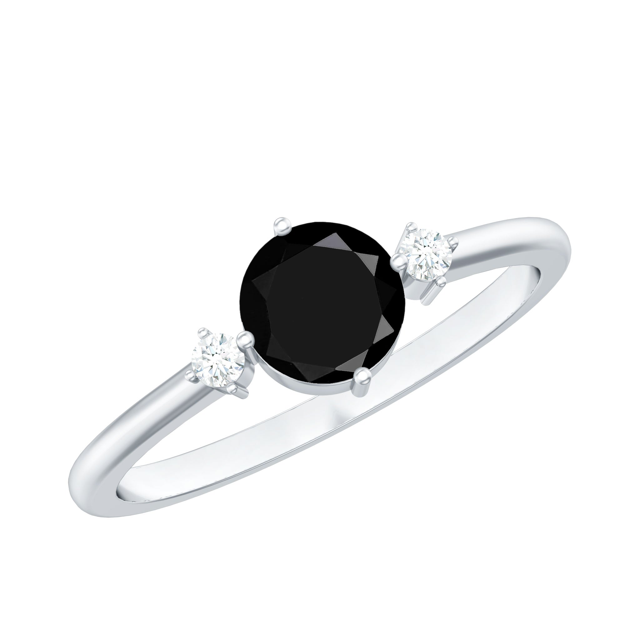 5mm Round Black Onyx Minimal Promise Ring with Diamond AAA - Rosec Jewels