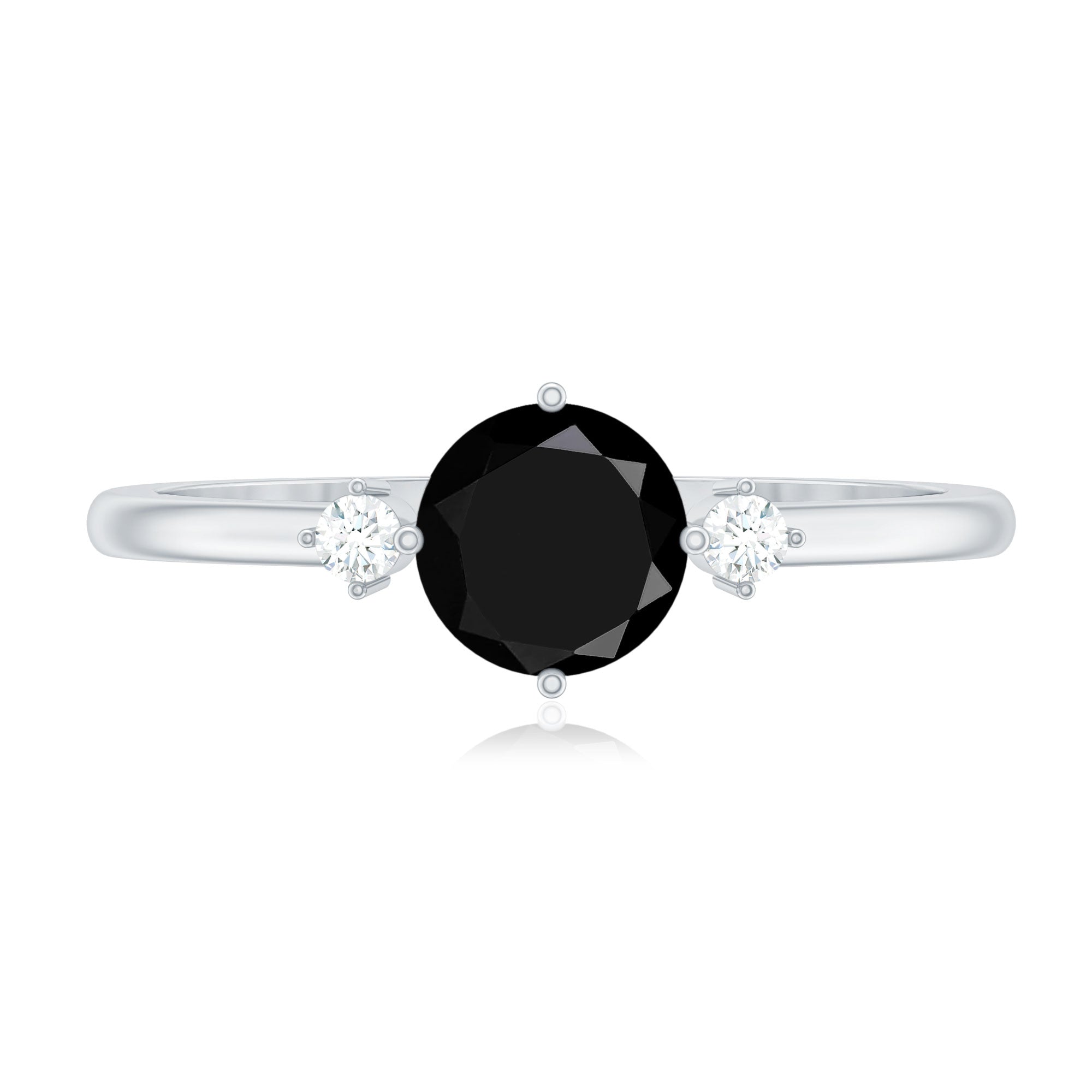 5mm Round Black Onyx Minimal Promise Ring with Diamond AAA - Rosec Jewels