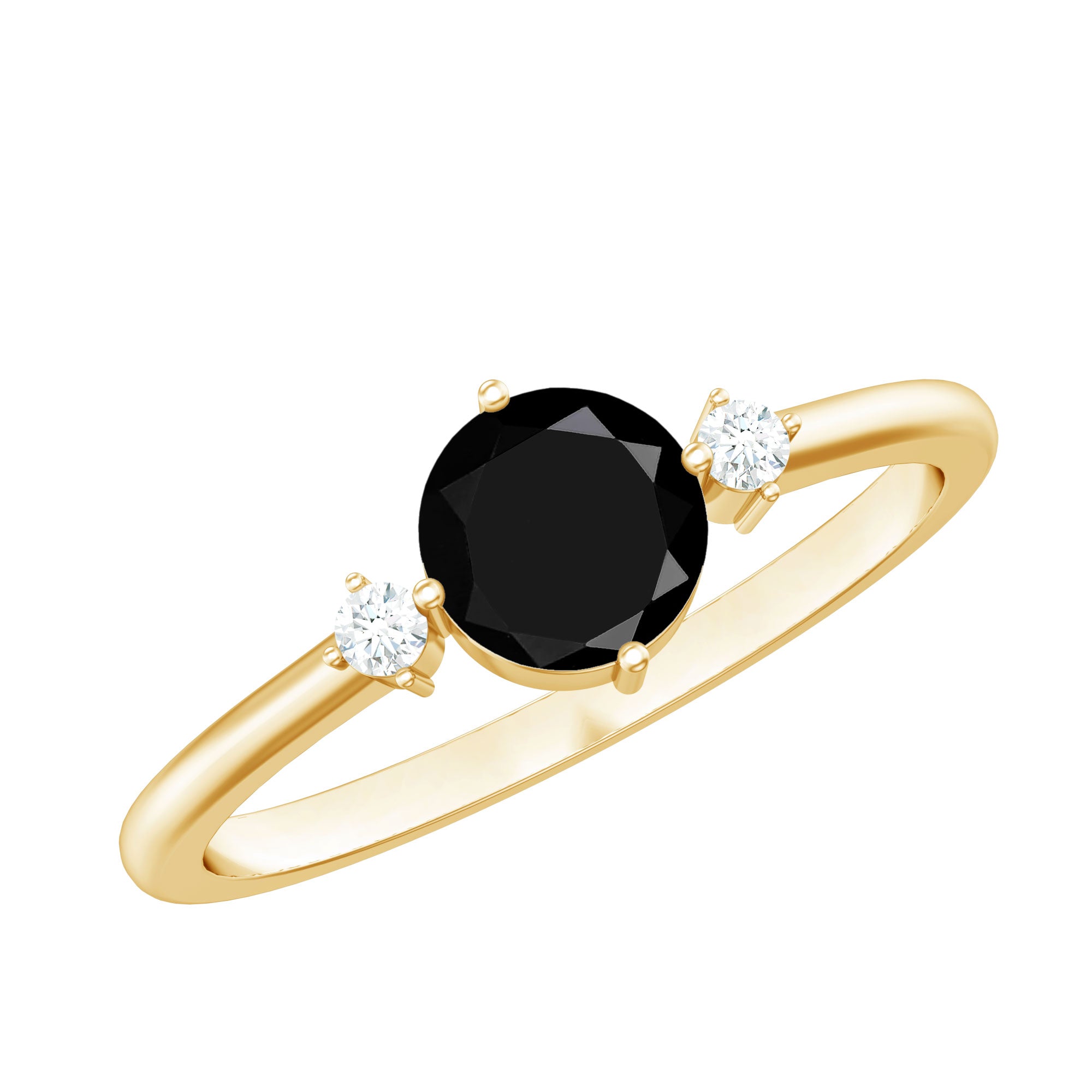 5mm Round Black Onyx Minimal Promise Ring with Diamond AAA - Rosec Jewels