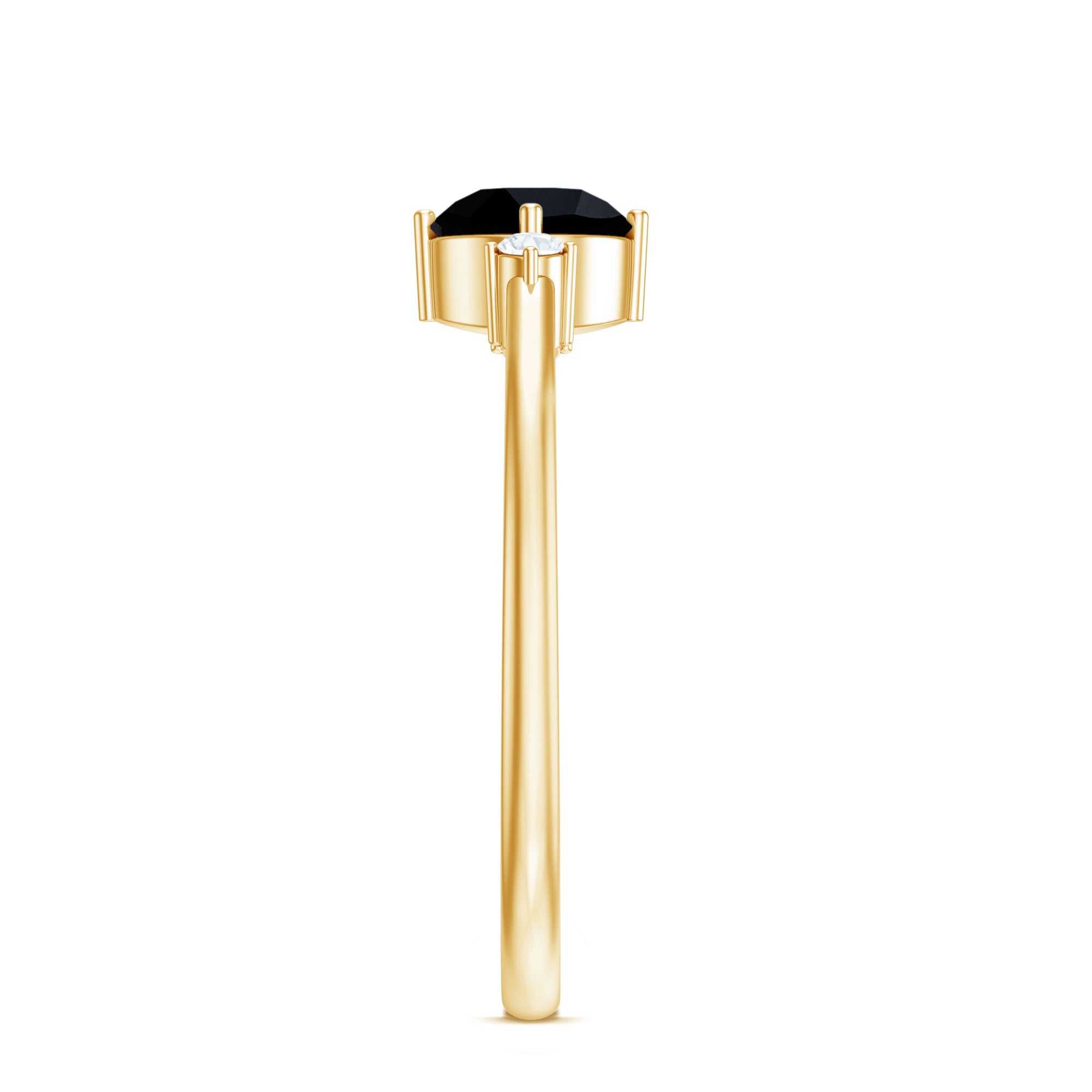 5mm Round Black Onyx Minimal Promise Ring with Diamond AAA - Rosec Jewels