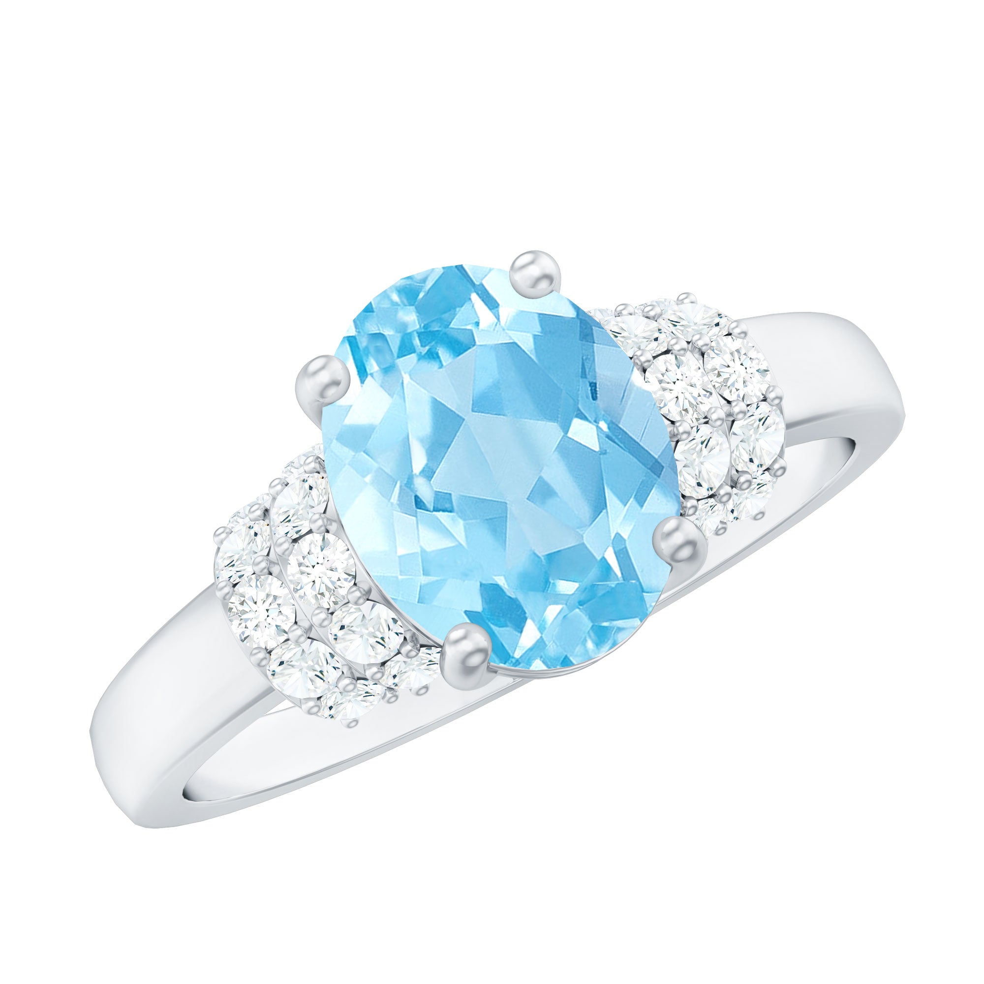 Oval Cut Aquamarine Engagement Ring with Moissanite Collar
