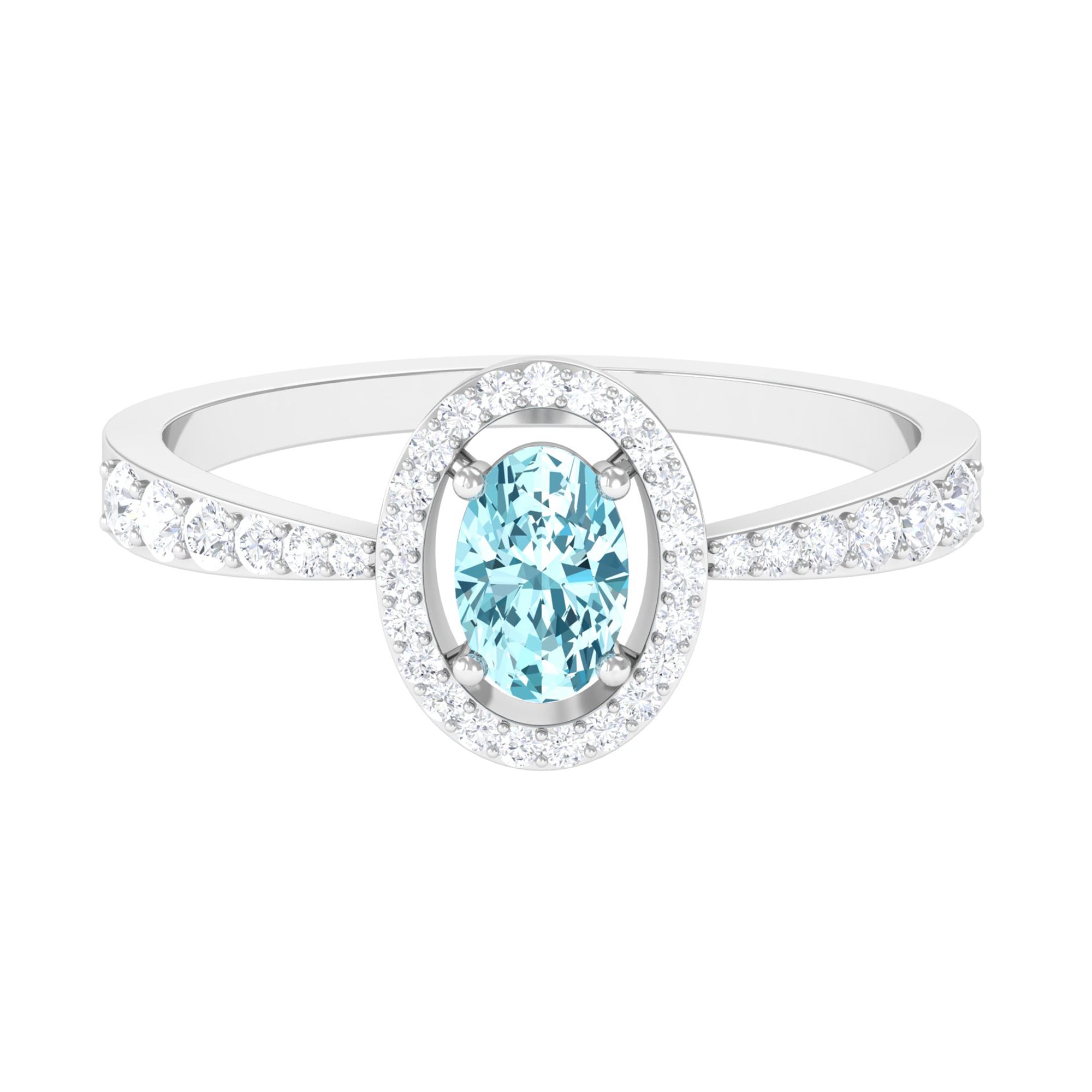 Rosec Jewels-1 CT Aquamarine Engagement Ring with Diamond Halo