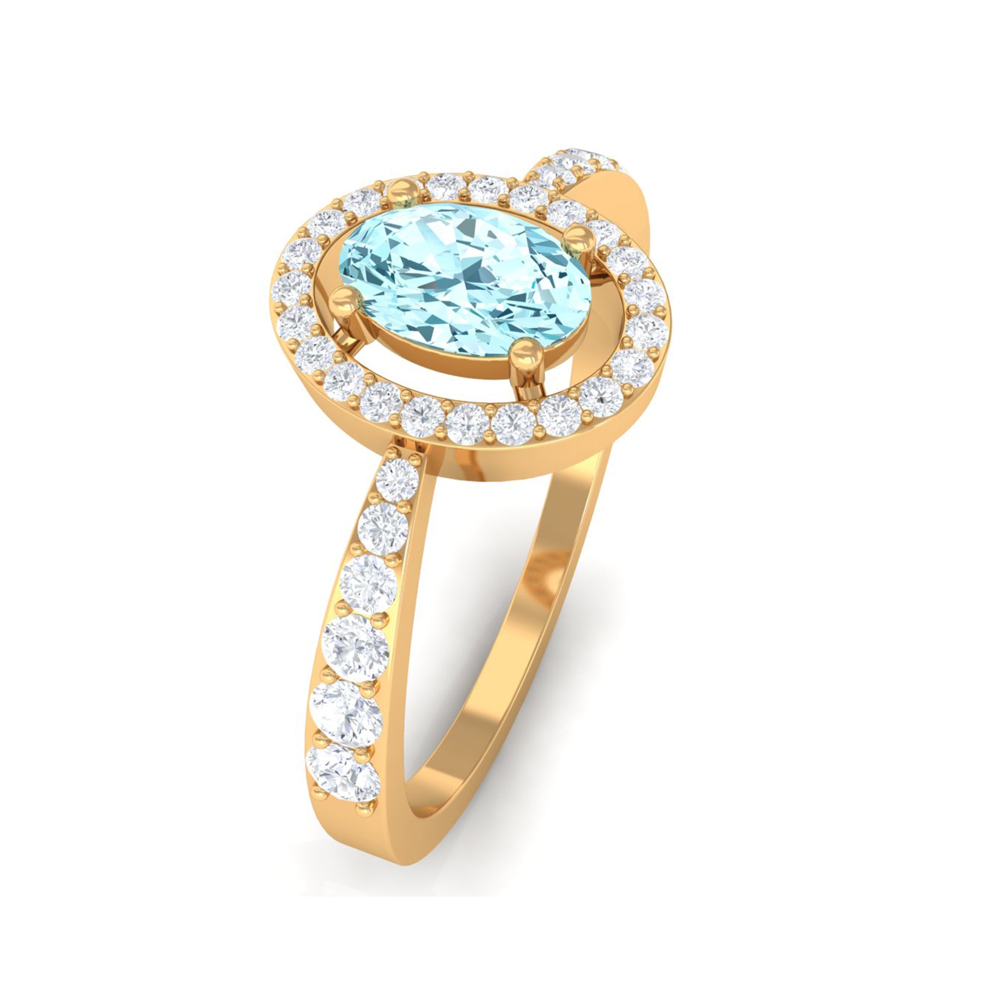 Rosec Jewels-1 CT Aquamarine Engagement Ring with Diamond Halo