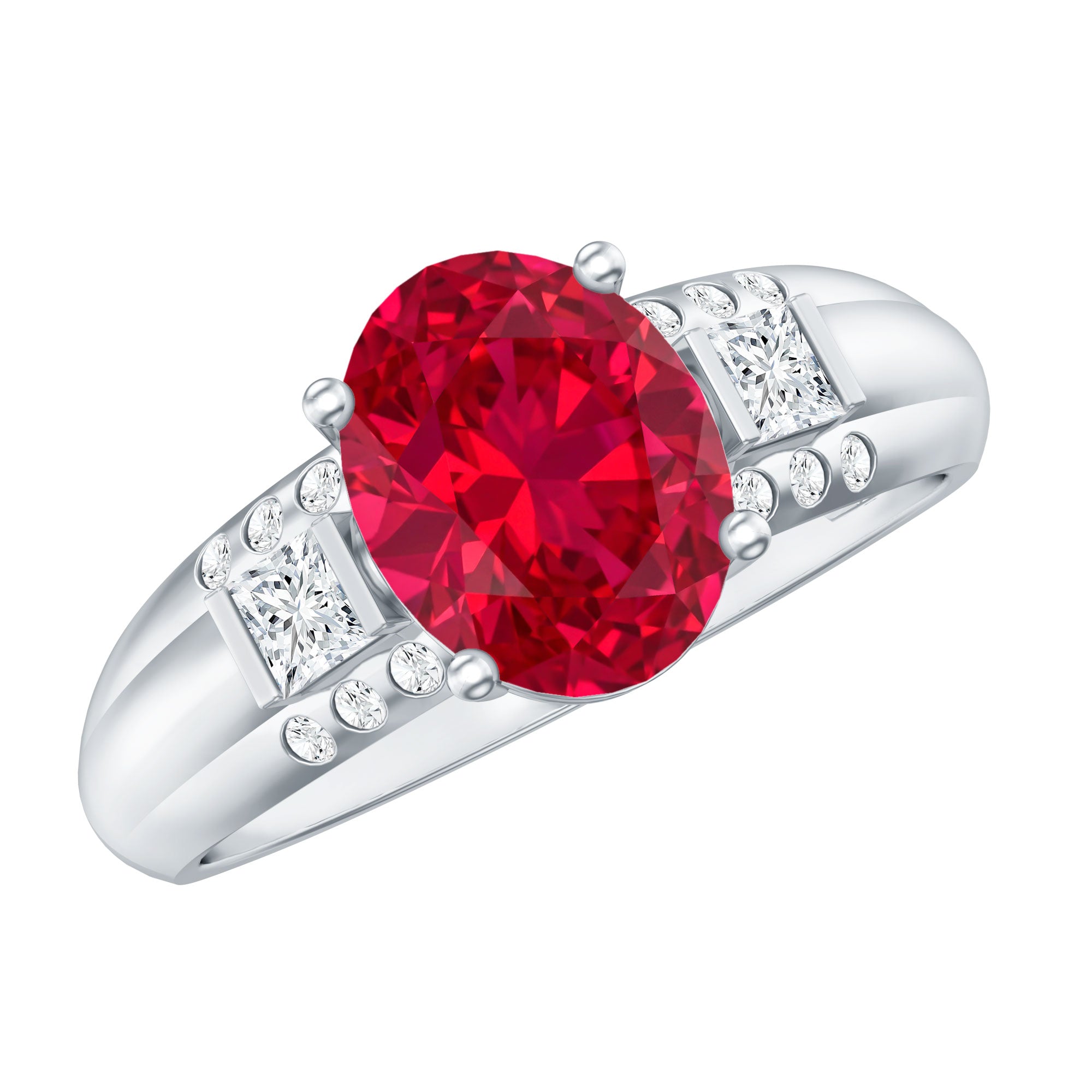 Oval Lab Grown Ruby Statement Engagement Ring with Diamond AAAA - Rosec Jewels