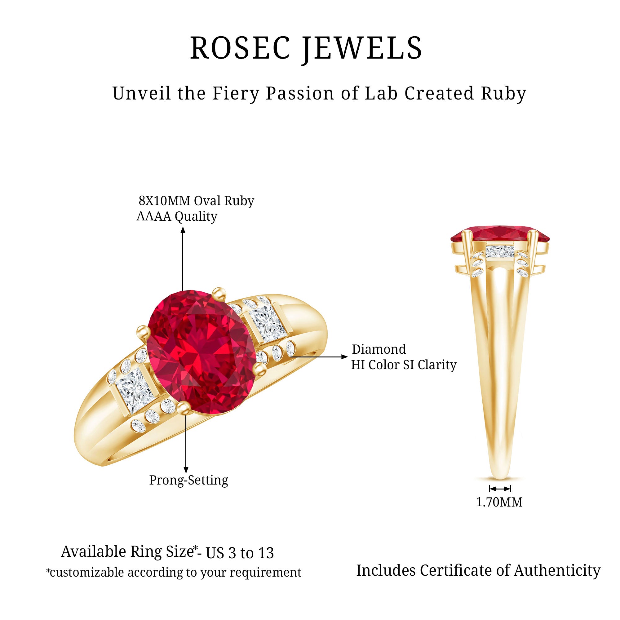 Oval Lab Grown Ruby Statement Engagement Ring with Diamond AAAA - Rosec Jewels