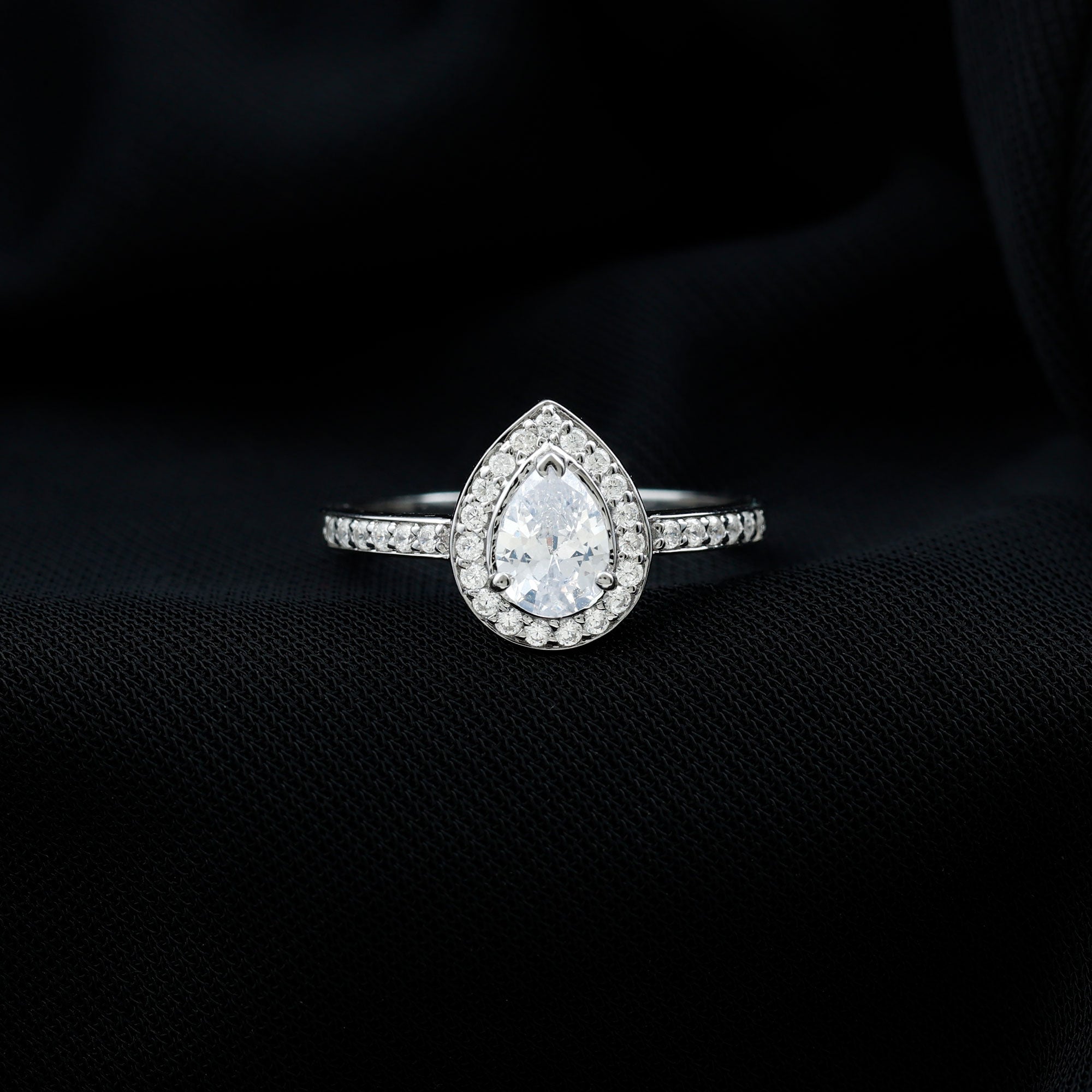 Zircon Teardrop Halo Engagement Ring AAAA - Rosec Jewels