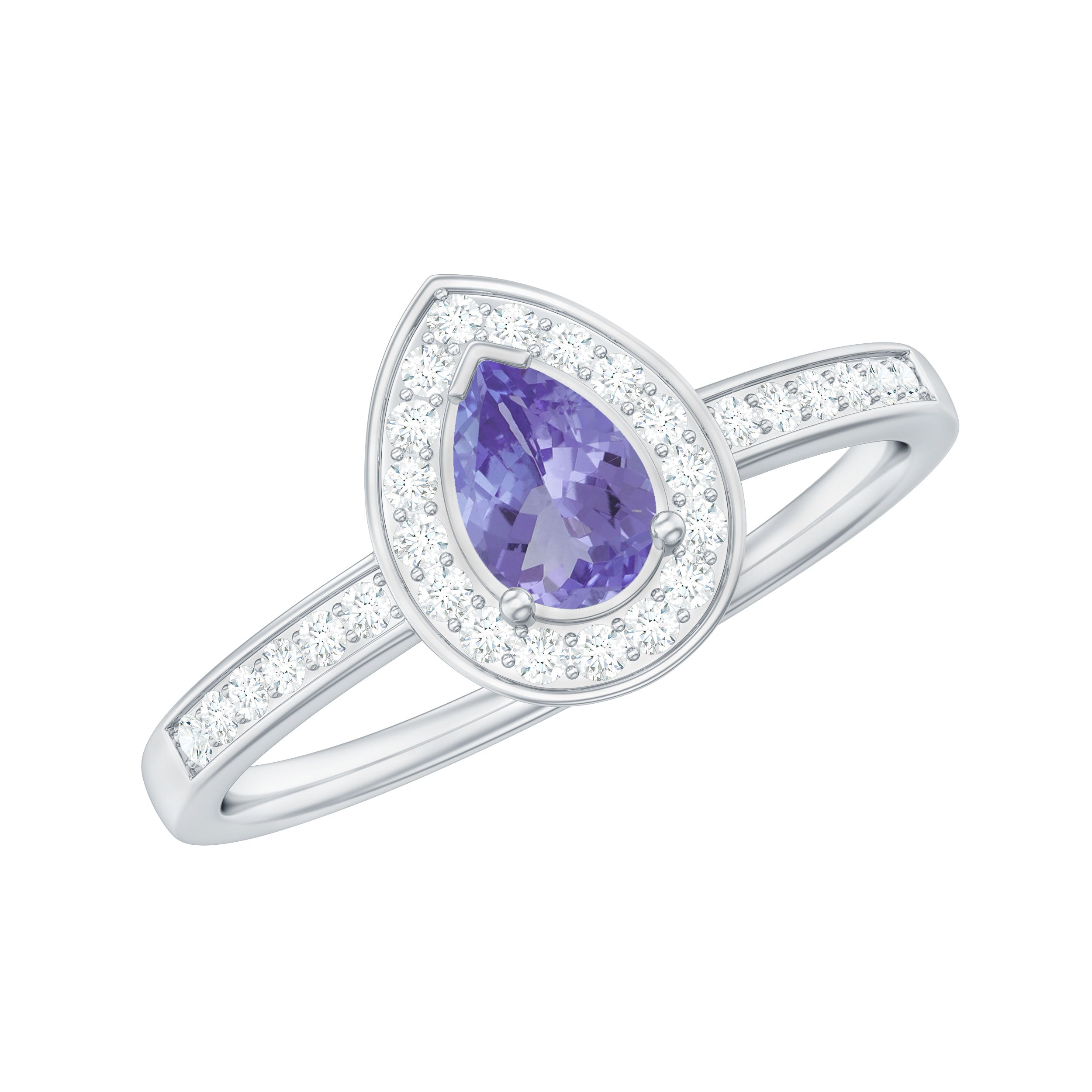 Rosec Jewels-Natural Pear Cut Tanzanite Teardrop Engagement Ring with Diamond Halo