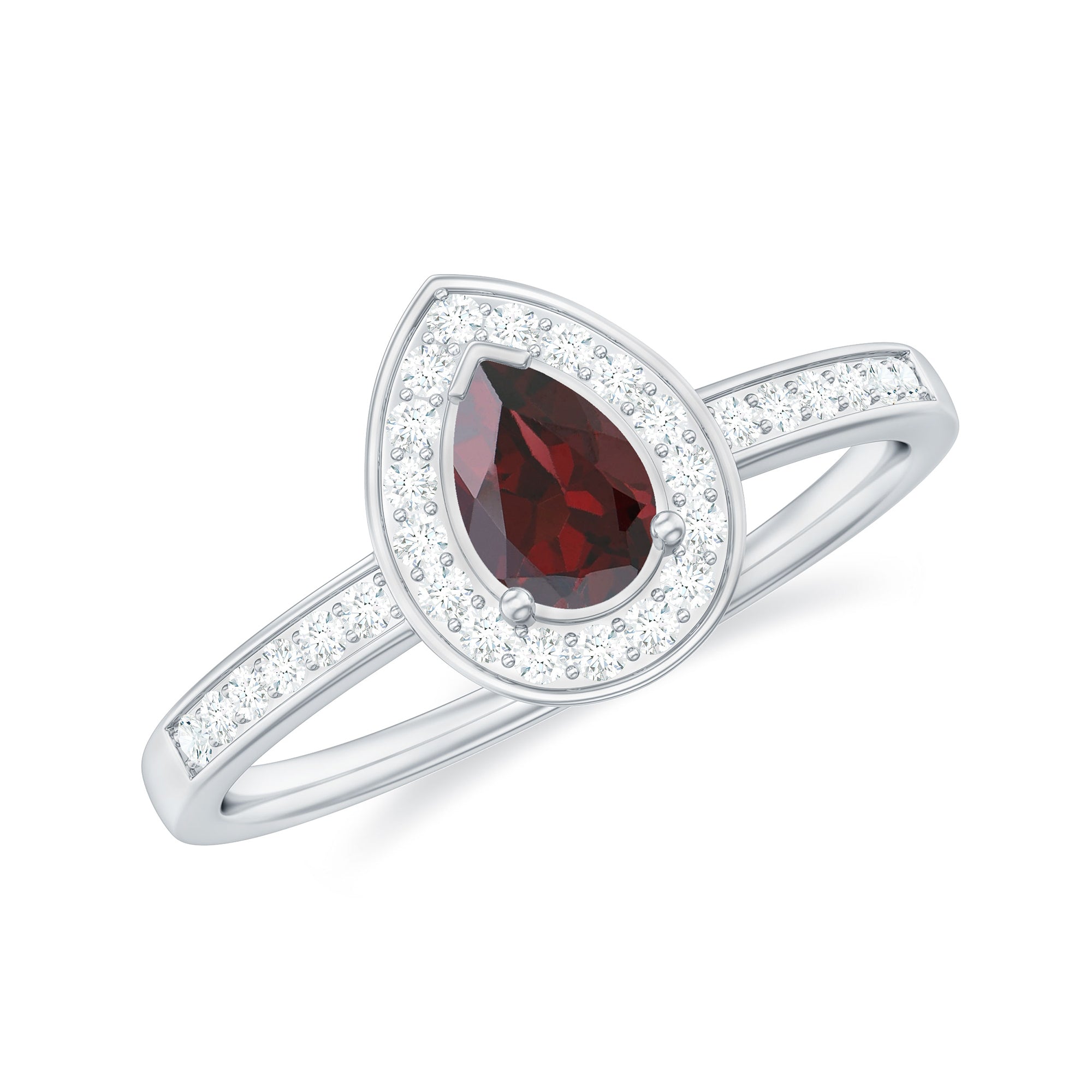 Classic Garnet Pear Shaped Engagement Ring with Diamond Halo AAA - Rosec Jewels