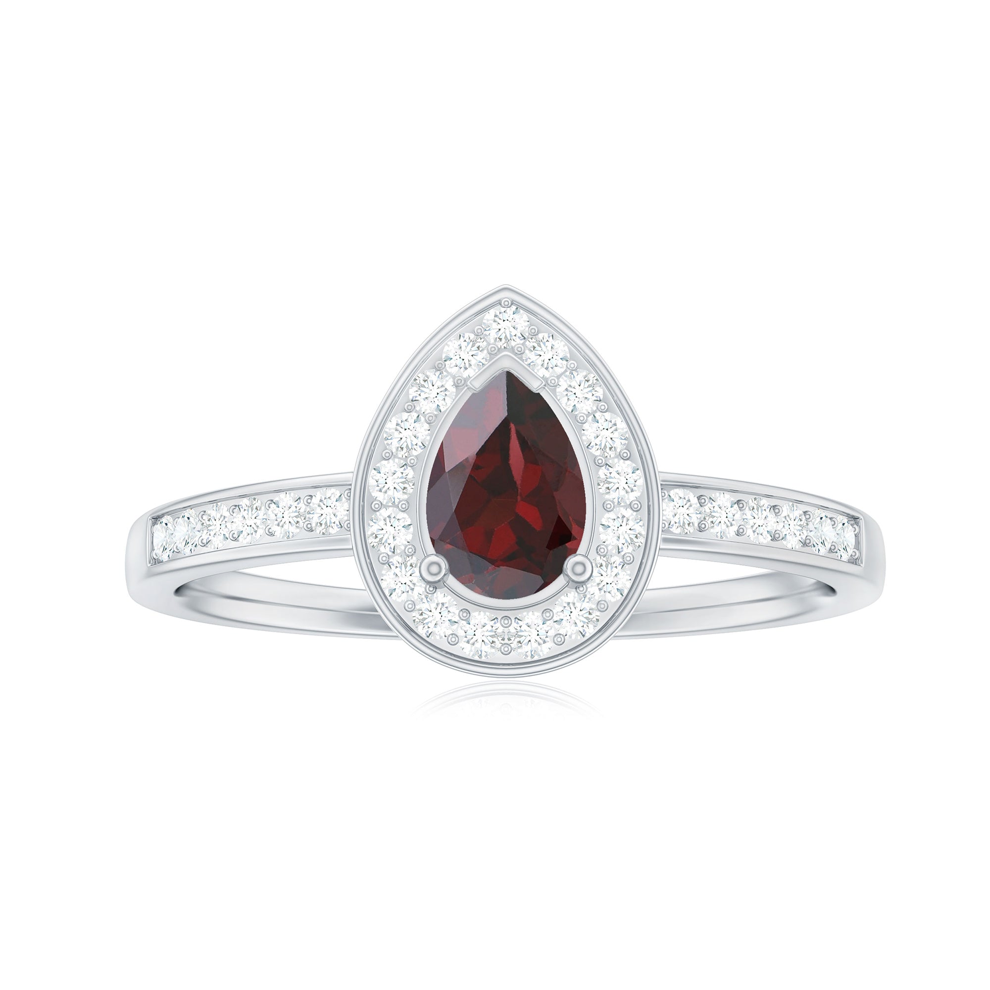 Classic Garnet Pear Shaped Engagement Ring with Diamond Halo AAA - Rosec Jewels