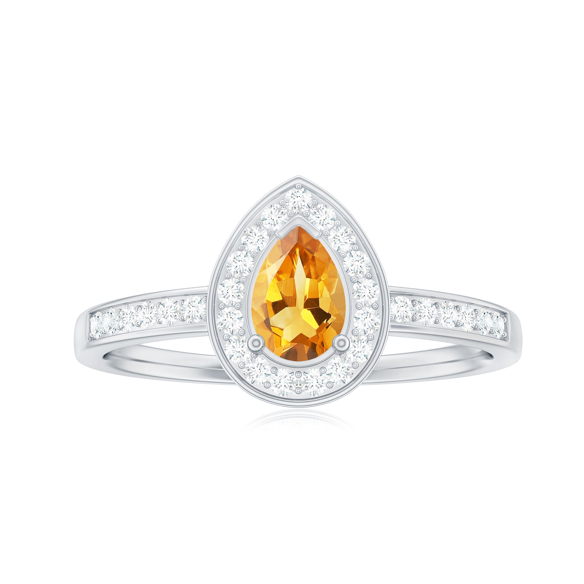Natural 5X7mm Pear Shape Citrine Engagement Ring with Diamond Halo AAA - Rosec Jewels