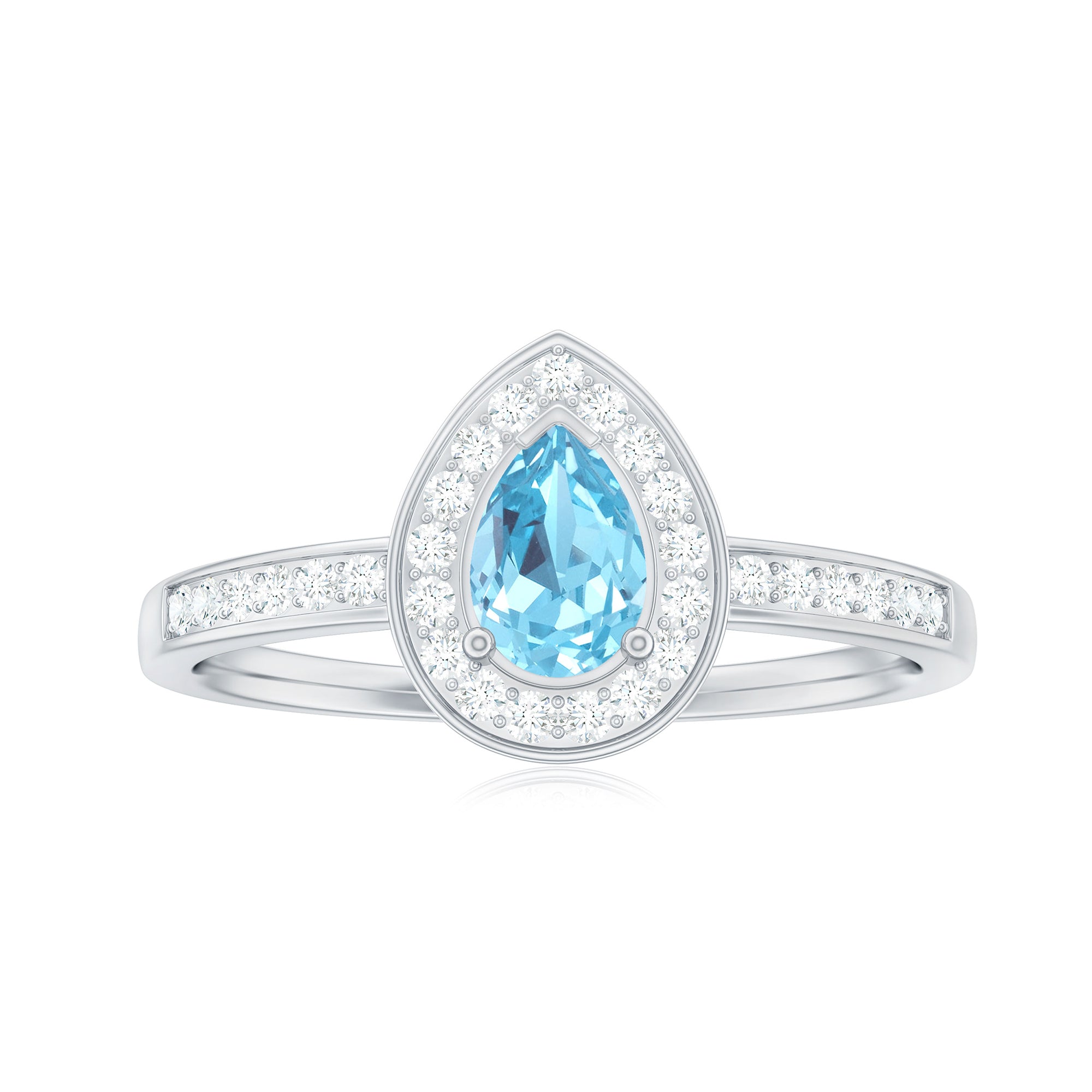 Rosec Jewels-Natural Pear Shape Aquamarine Teardrop Engagement Ring with Diamond Halo