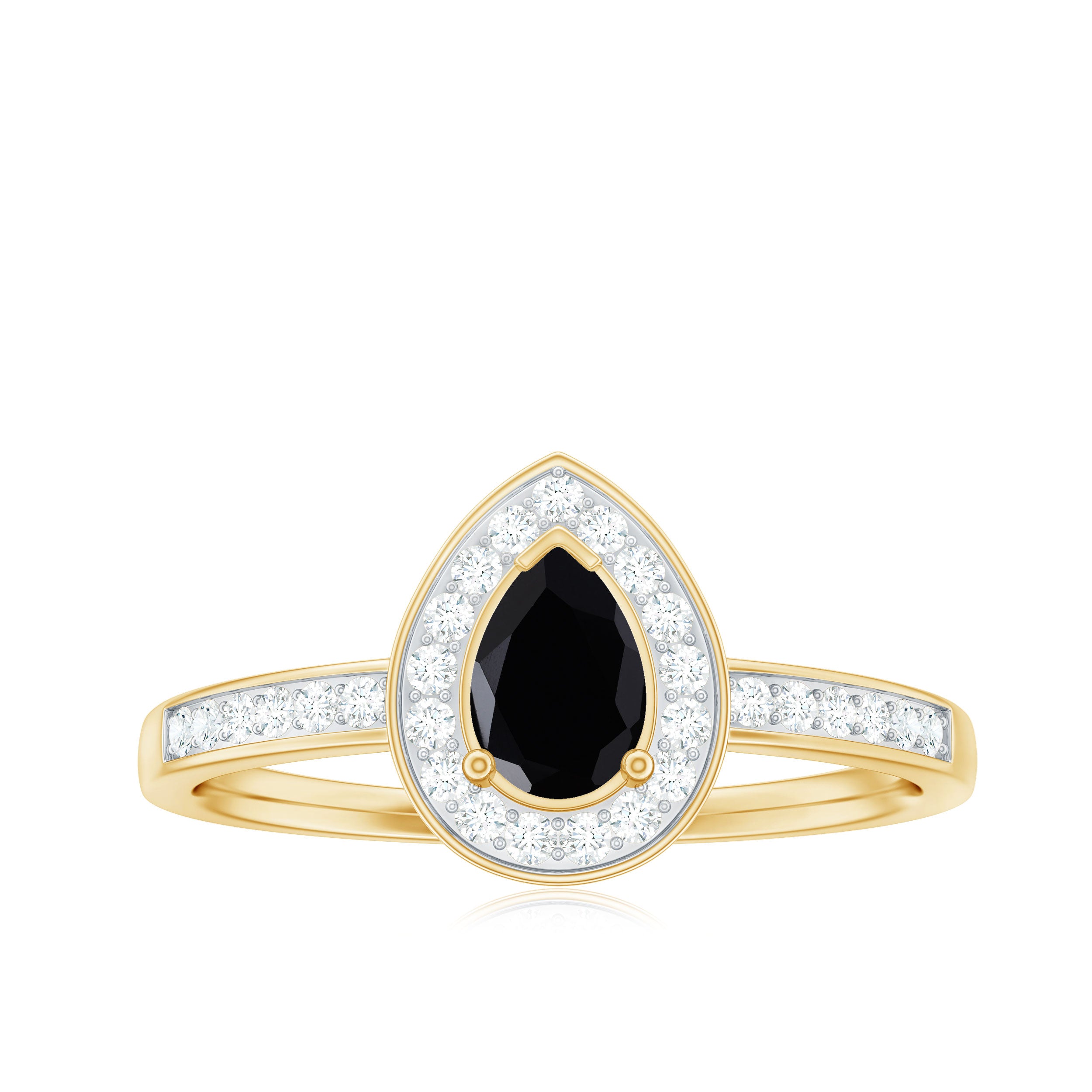 Genuine Black Spinel Teardrop Engagement Ring with Diamond Halo AAA - Rosec Jewels