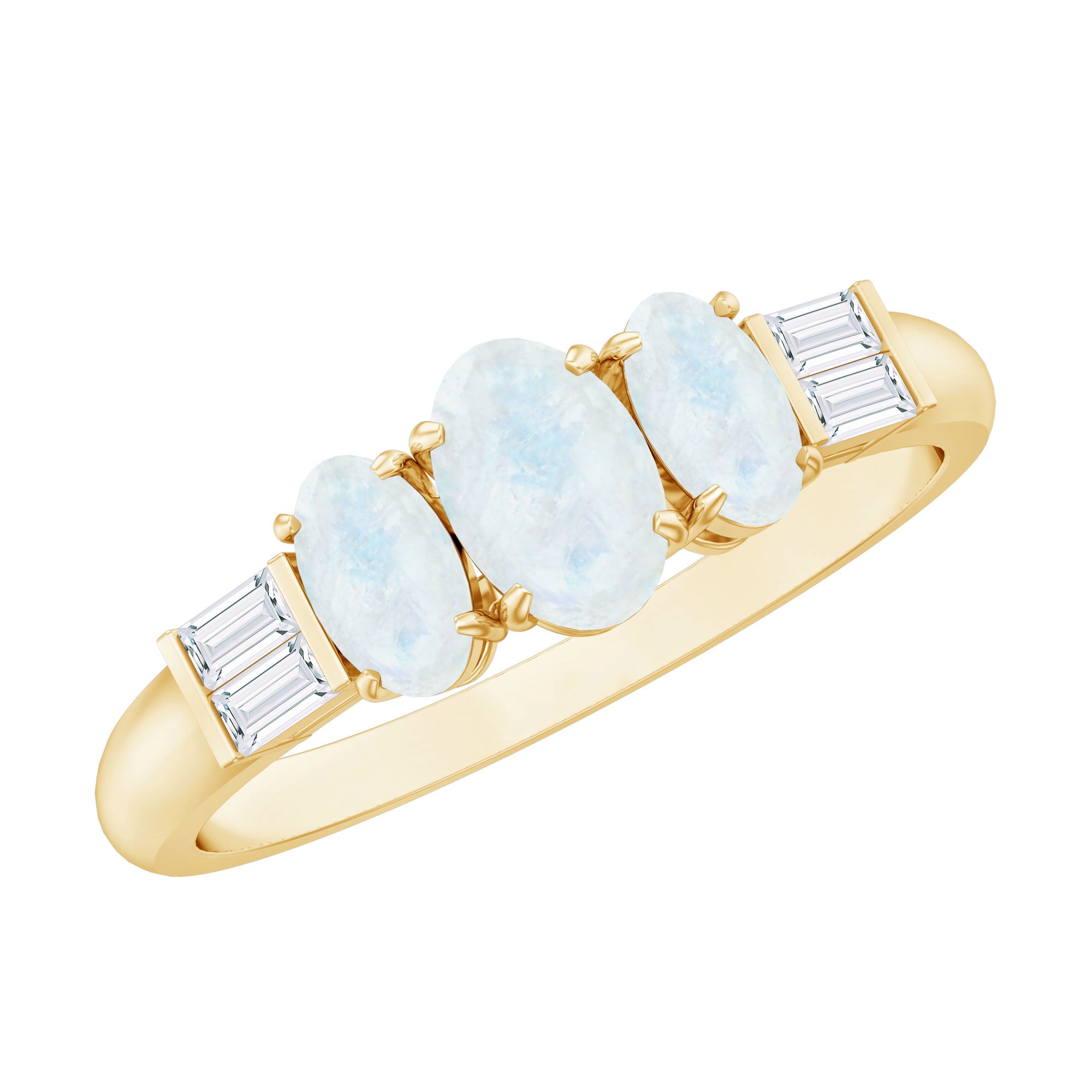 1 Carat Oval Moonstone Three Stone Anniversary Ring AAA - Rosec Jewels