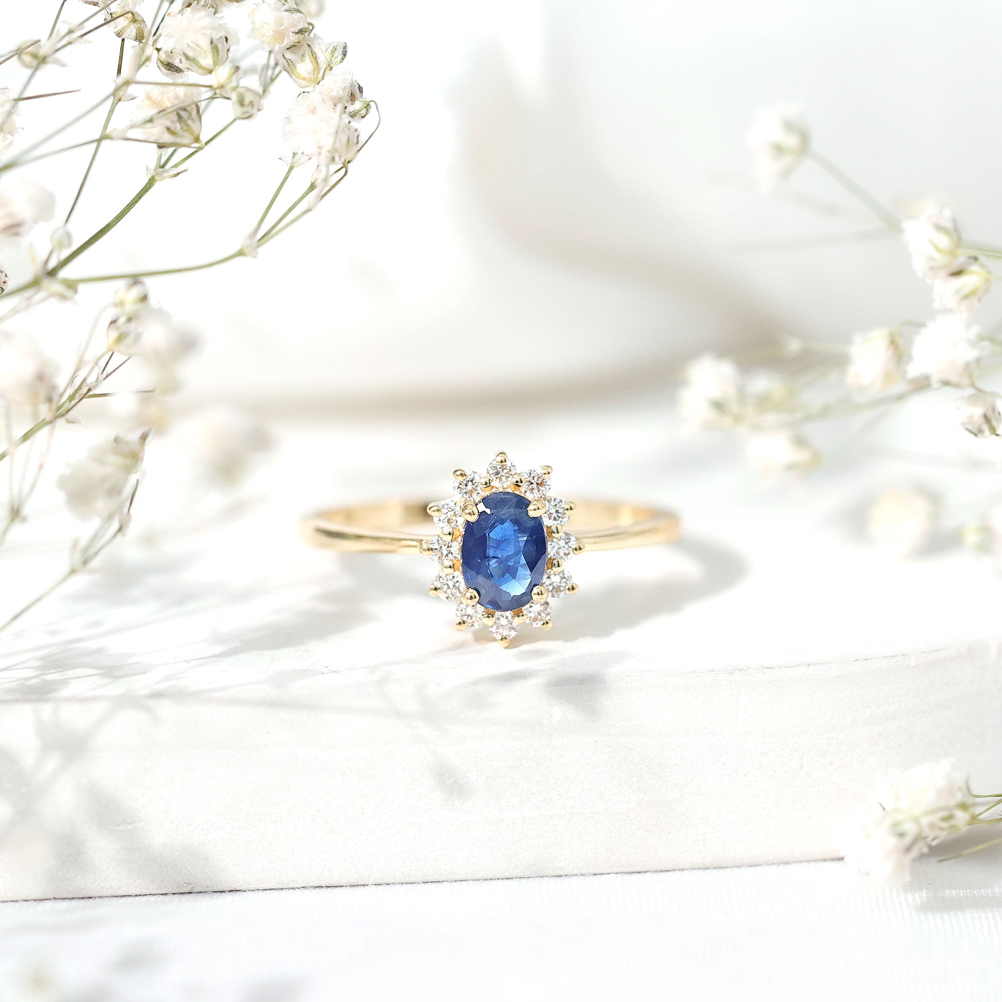 Rosec Jewels-Natural 1 Carat Blue Sapphire Princess Diana Inspired Engagement Ring with Diamonds