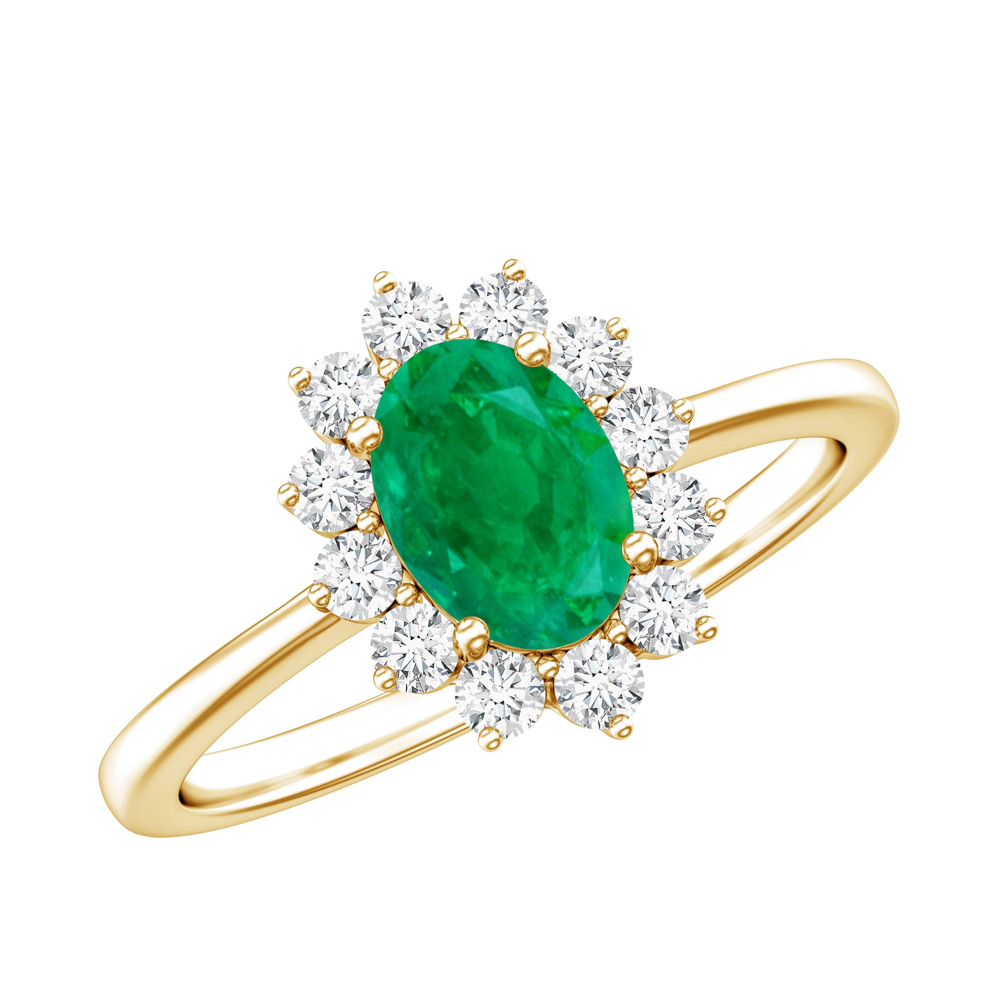 Natural 5X7mm Emerald Oval Engagement Ring with Diamond Halo AAA - Rosec Jewels