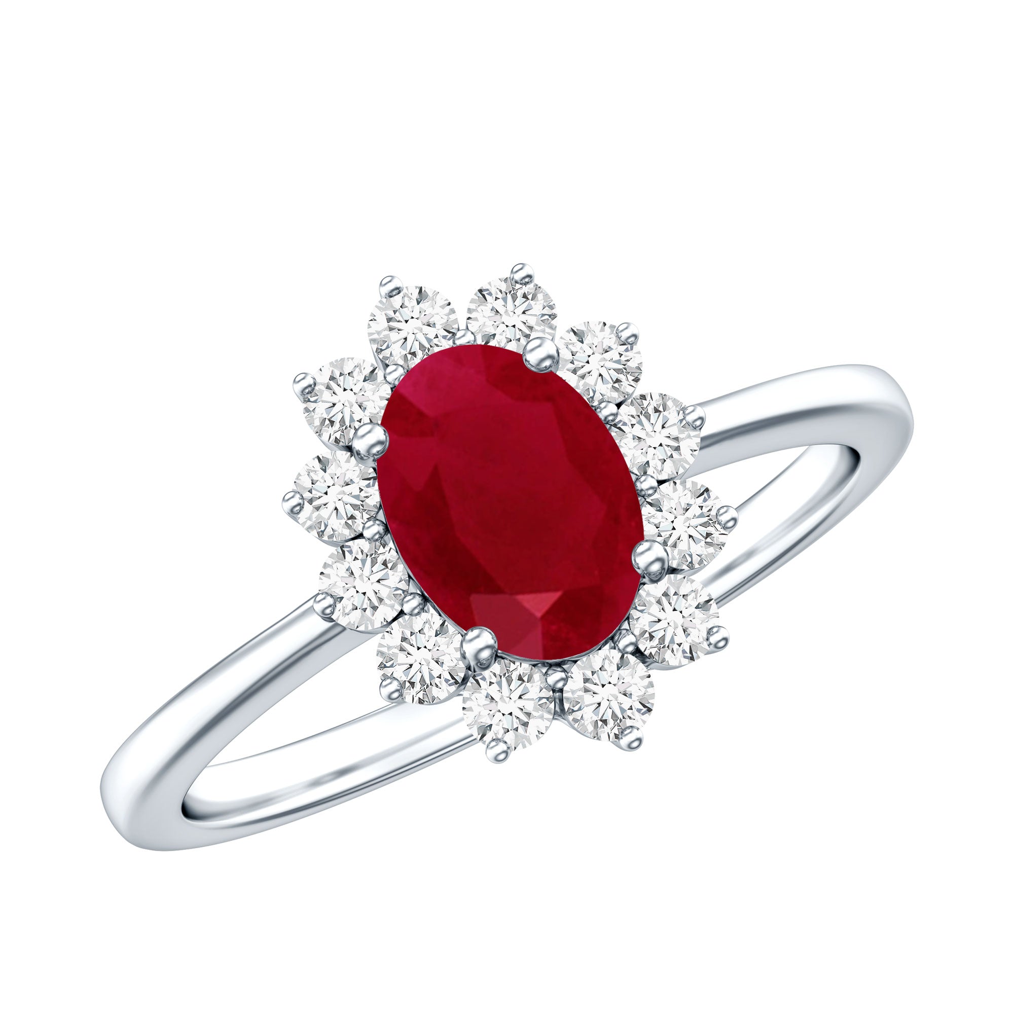 Natural 0.6 Carat Oval Ruby Engagement Ring with Diamond Halo AAA - Rosec Jewels