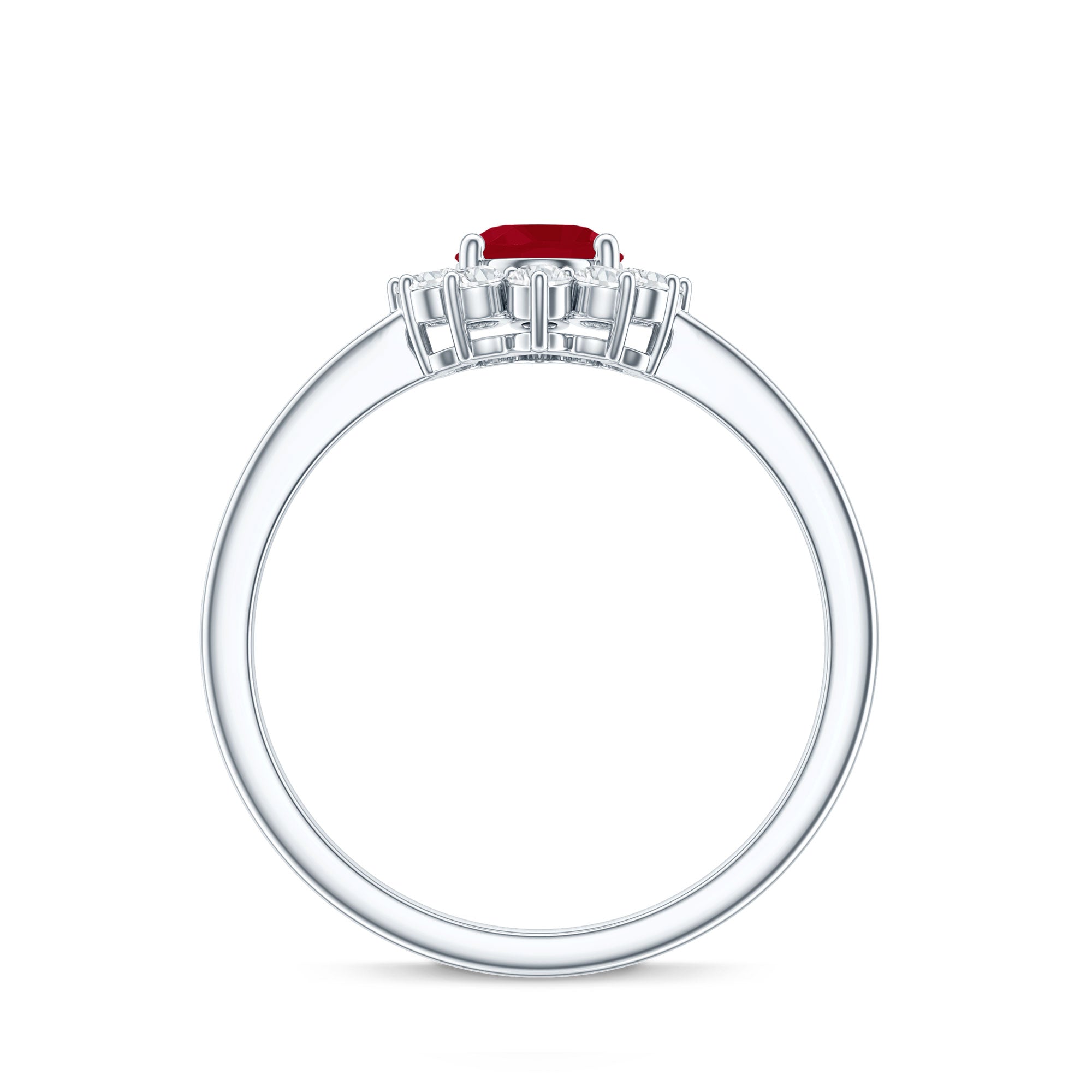 Natural 0.6 Carat Oval Ruby Engagement Ring with Diamond Halo AAA - Rosec Jewels