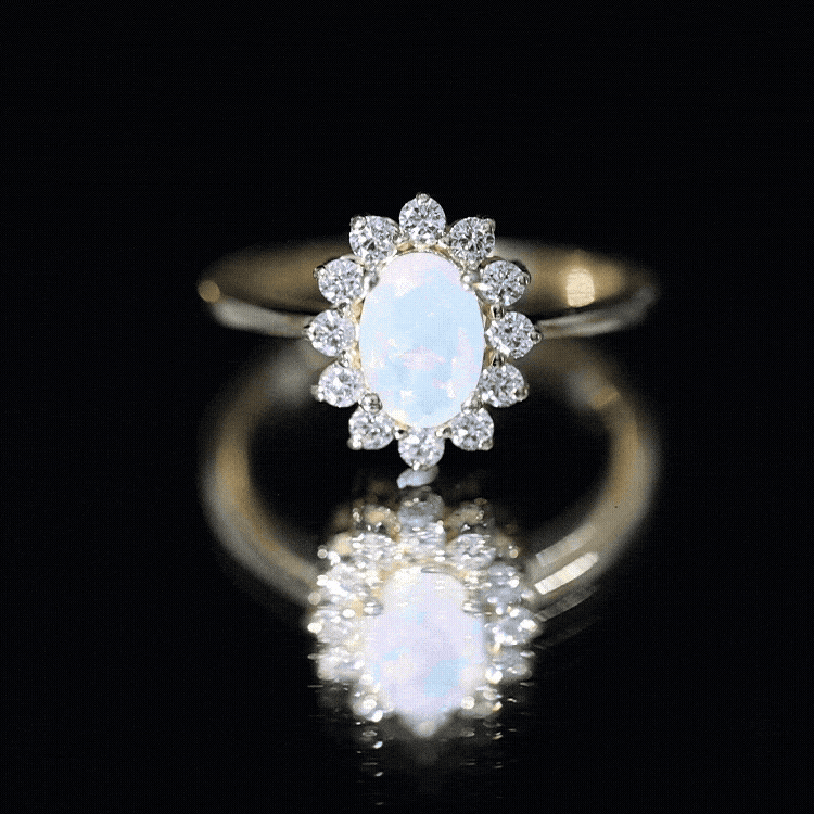 Certified Real Ethiopian Opal Oval Engagement Ring with Diamond Halo AAA - Rosec Jewels
