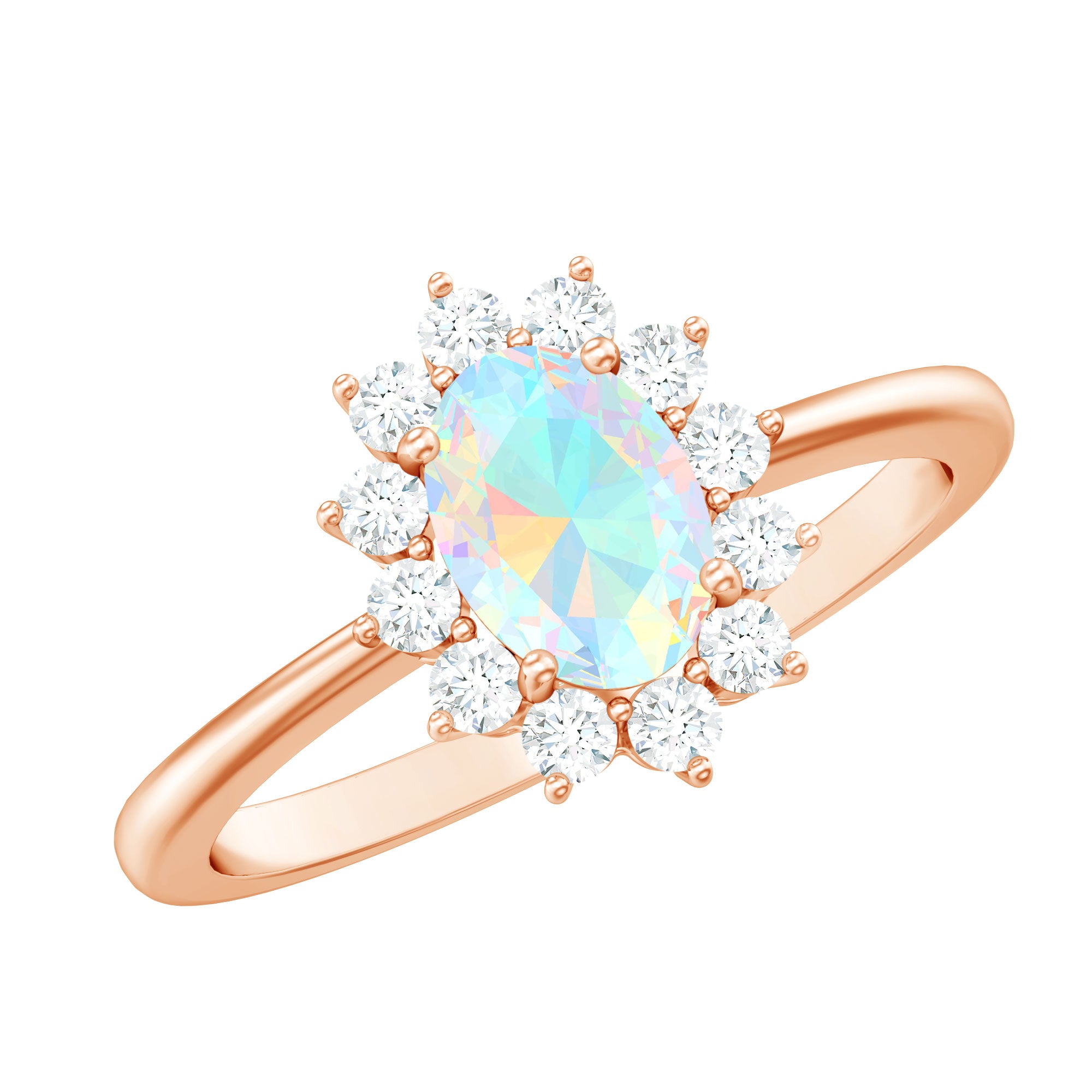 Certified Real Ethiopian Opal Oval Engagement Ring with Diamond Halo AAA - Rosec Jewels