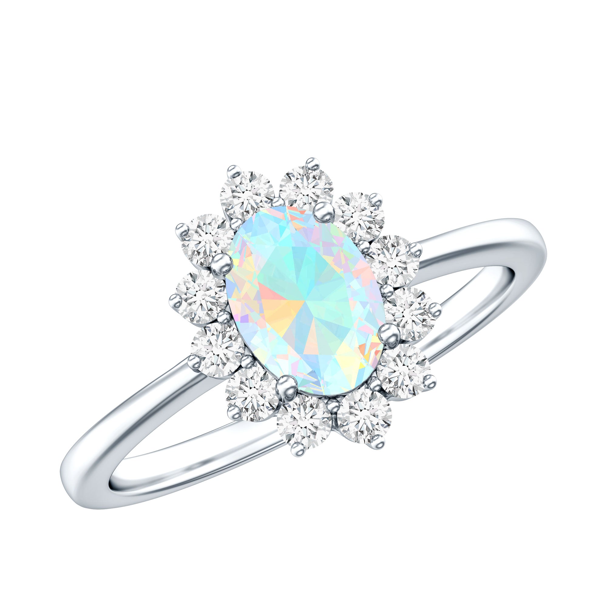 Certified Real Ethiopian Opal Oval Engagement Ring with Diamond Halo AAA - Rosec Jewels