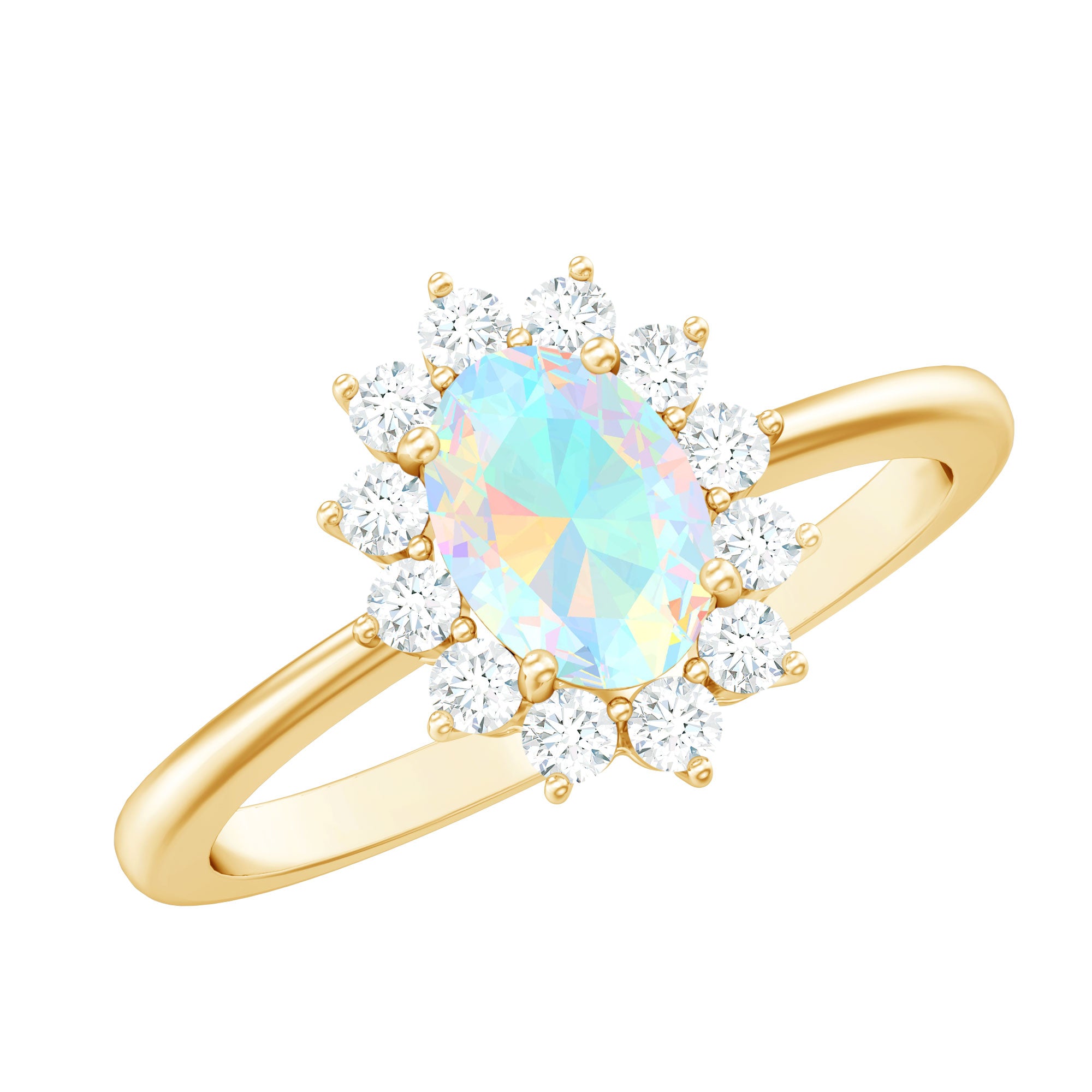 Certified Real Ethiopian Opal Oval Engagement Ring with Diamond Halo AAA - Rosec Jewels