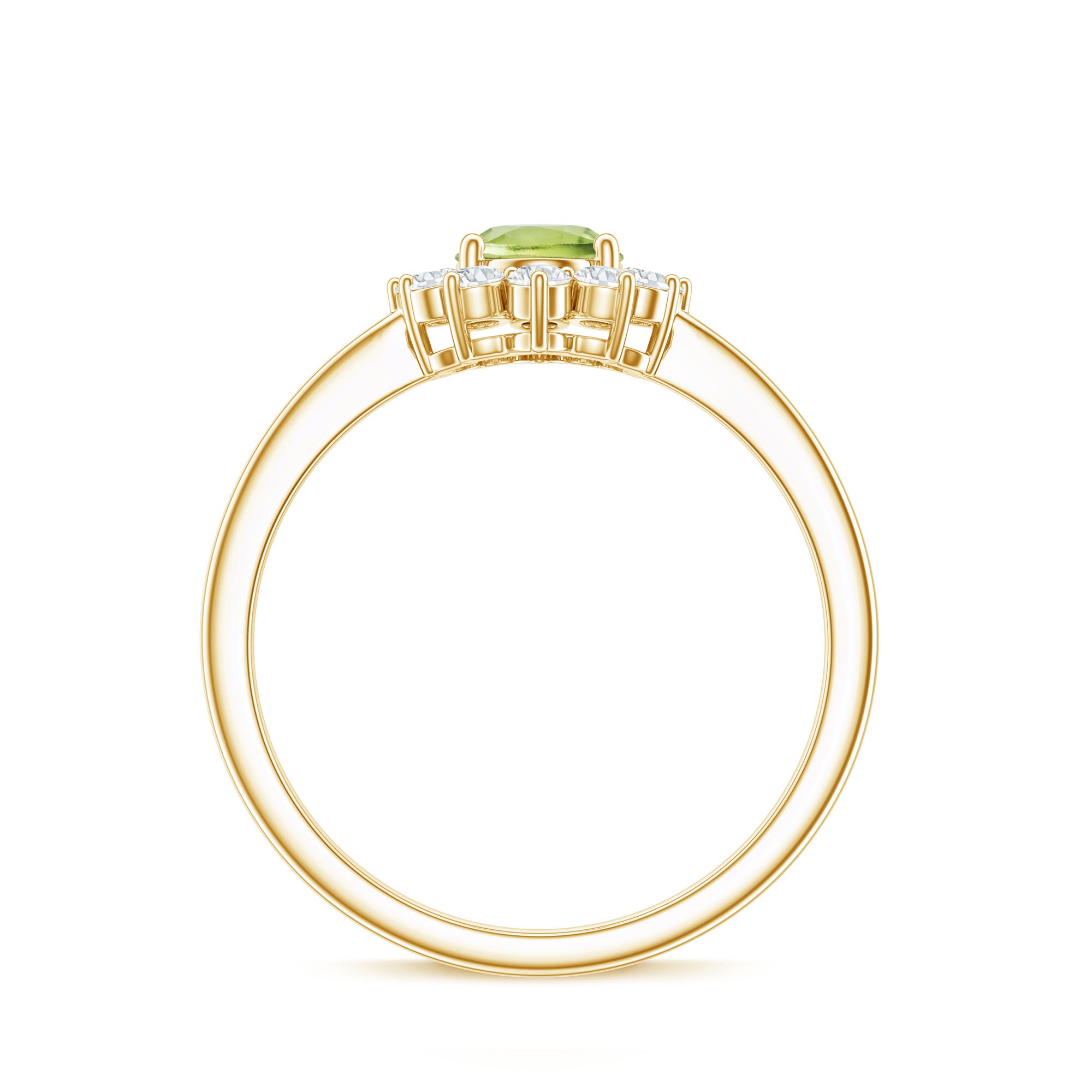 Real 1 Carat Peridot Oval Engagement Ring with Diamond Halo AAA - Rosec Jewels