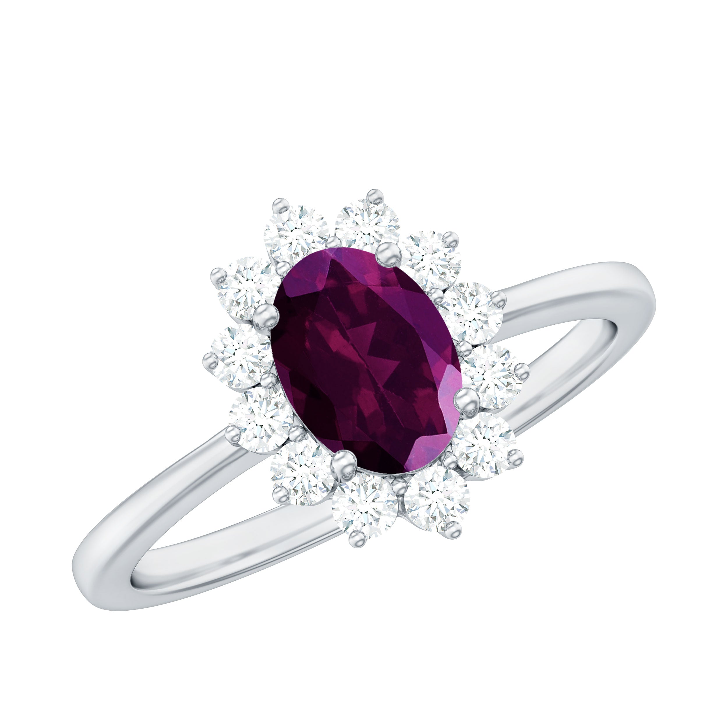 1.50 CT Princess Diana Inspired Oval Shape Rhodolite Engagement Ring Diamond Halo
