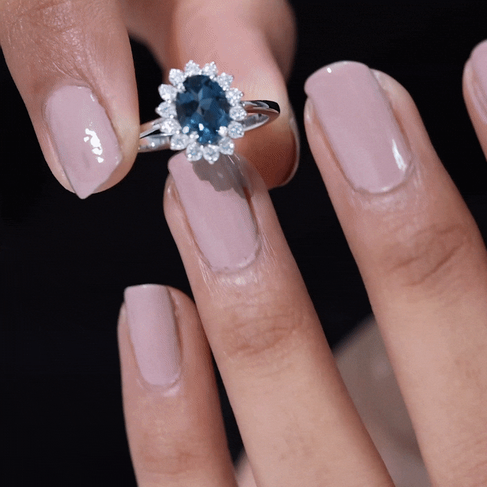 Real 1 Carat London Blue Topaz Princess Diana Inspired Engagement Ring with Diamond AAA - Rosec Jewels