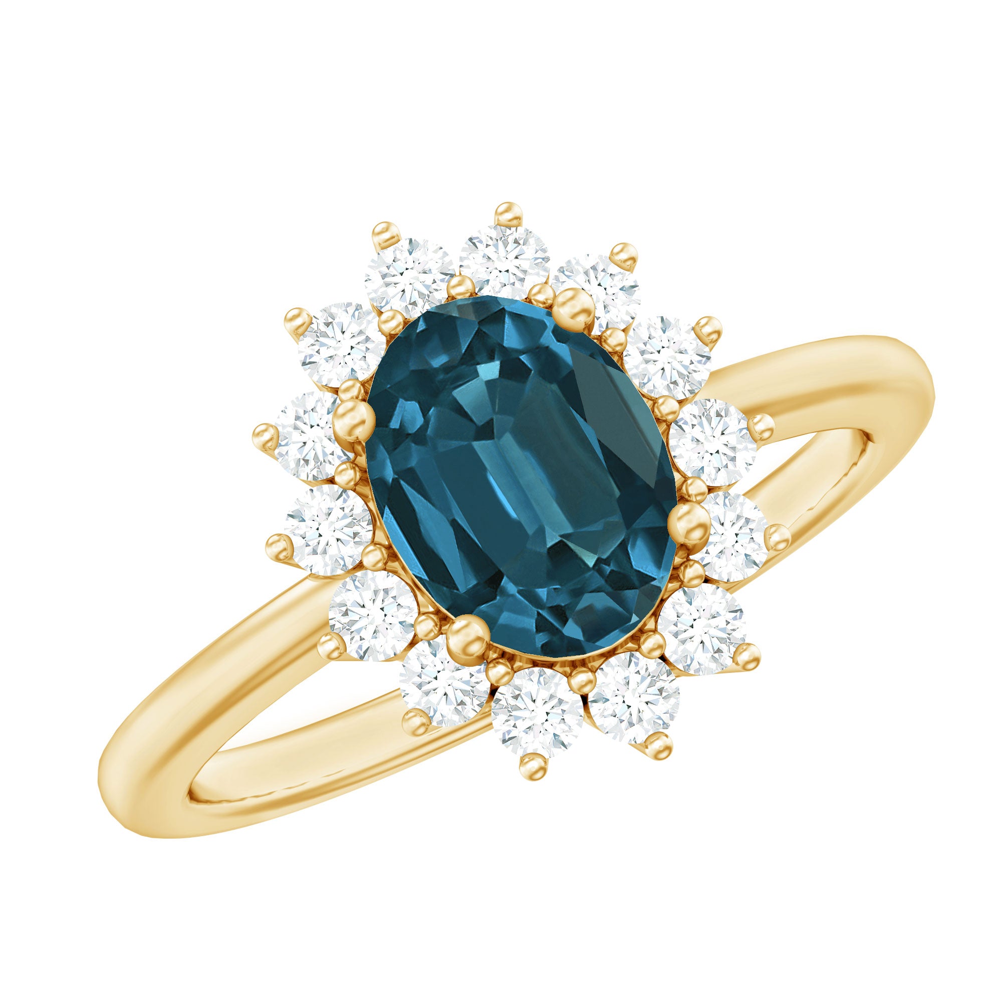 Real 6X8mm London Blue Topaz Princess Diana Inspired Engagement Ring with Diamond AAA - Rosec Jewels