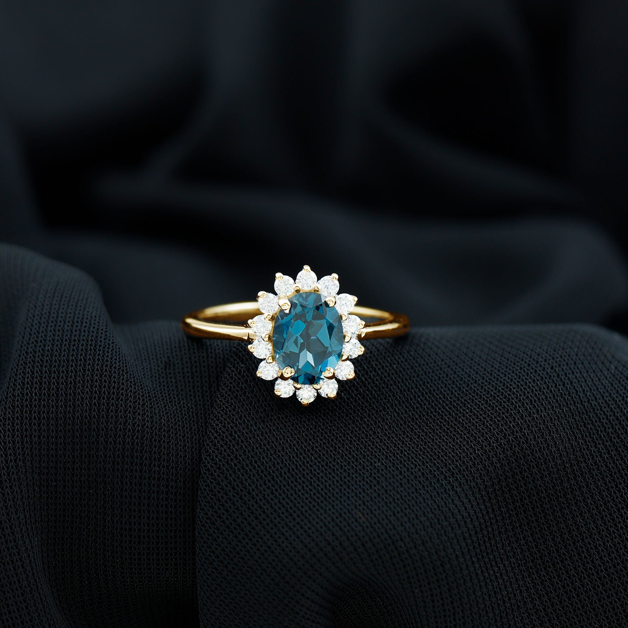 Real 1 Carat London Blue Topaz Princess Diana Inspired Engagement Ring with Diamond AAA - Rosec Jewels