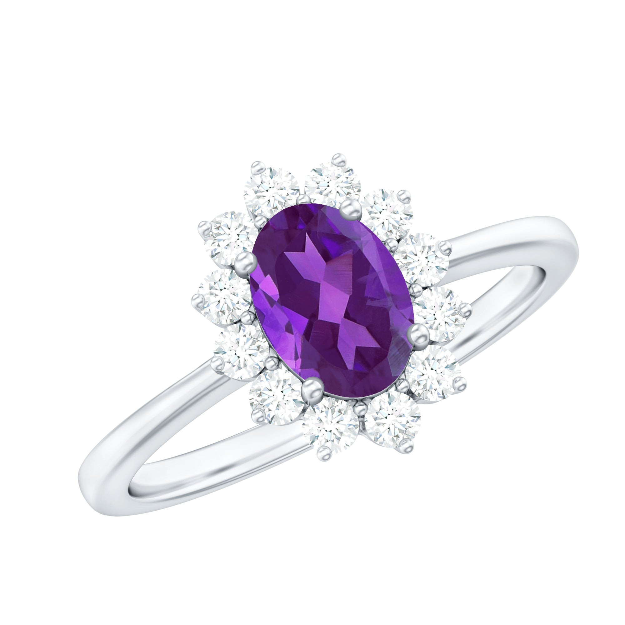 1.5 CT Princess Diana Inspired Amethyst Engagement Ring Diamond Halo