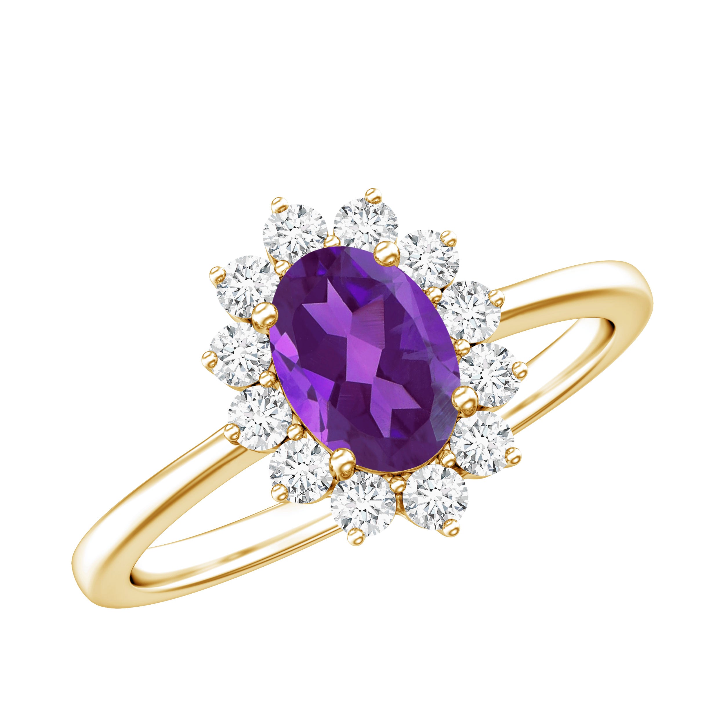 1.5 CT Princess Diana Inspired Amethyst Engagement Ring Diamond Halo AAA - Rosec Jewels