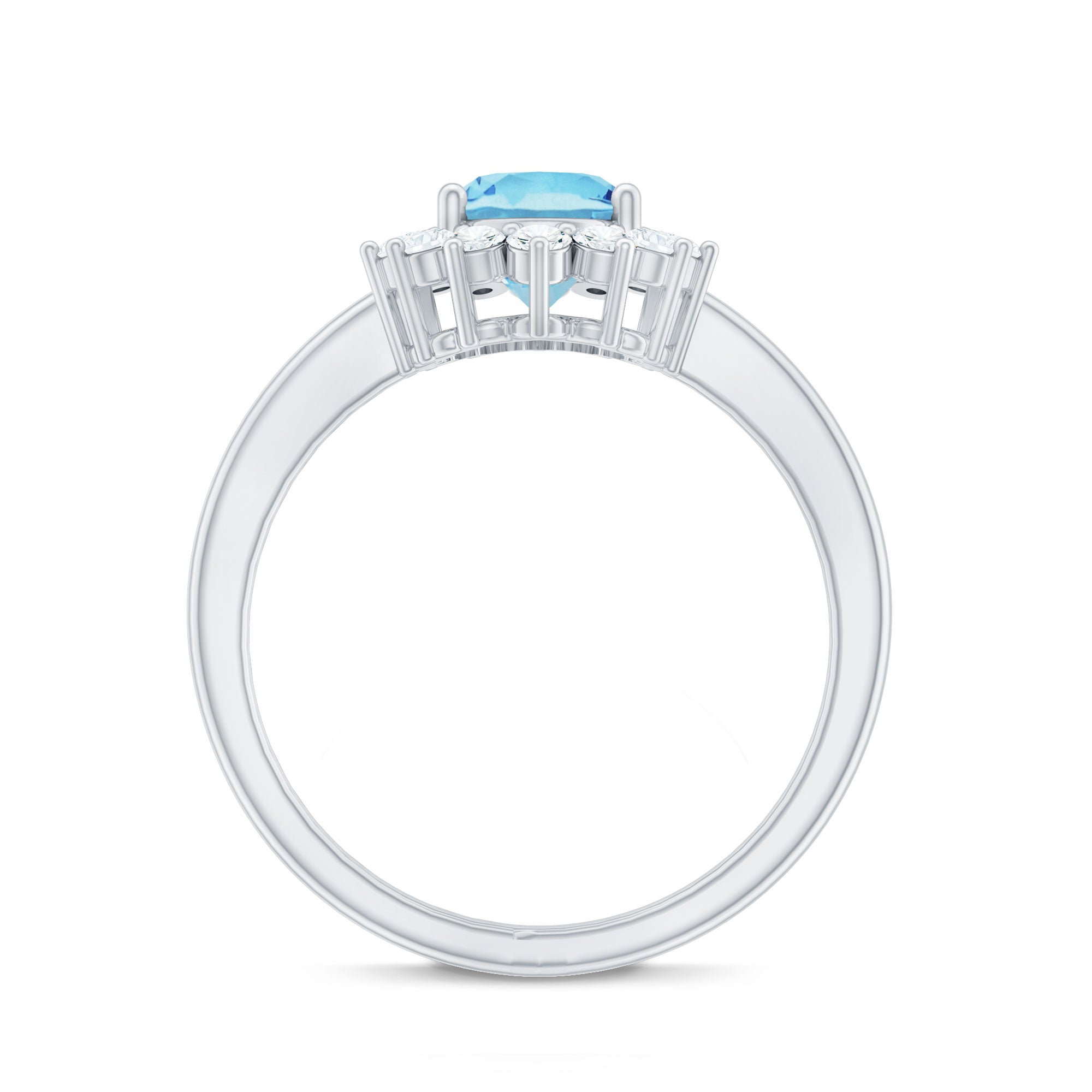 Natural 1 Carat Aquamarine Oval Engagement Ring with Diamond Halo AAA - Rosec Jewels