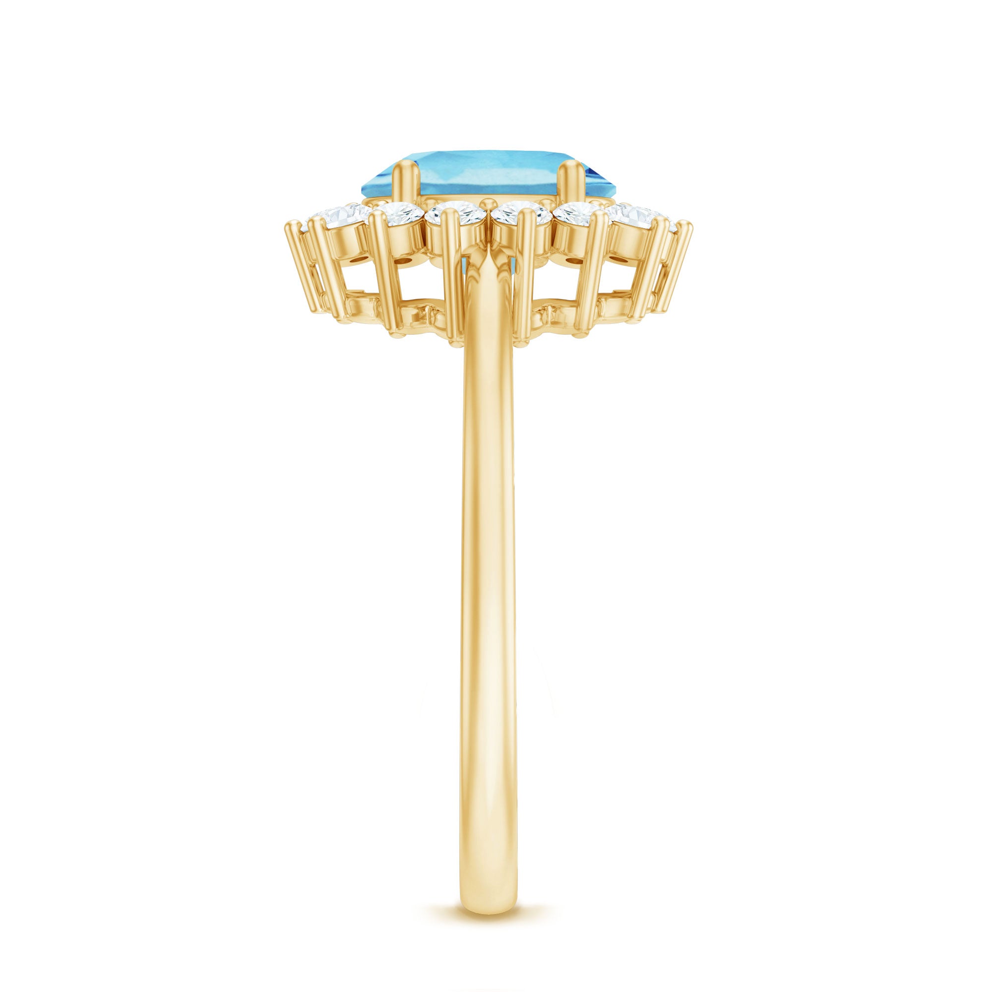 Natural 1 Carat Aquamarine Oval Engagement Ring with Diamond Halo AAA - Rosec Jewels
