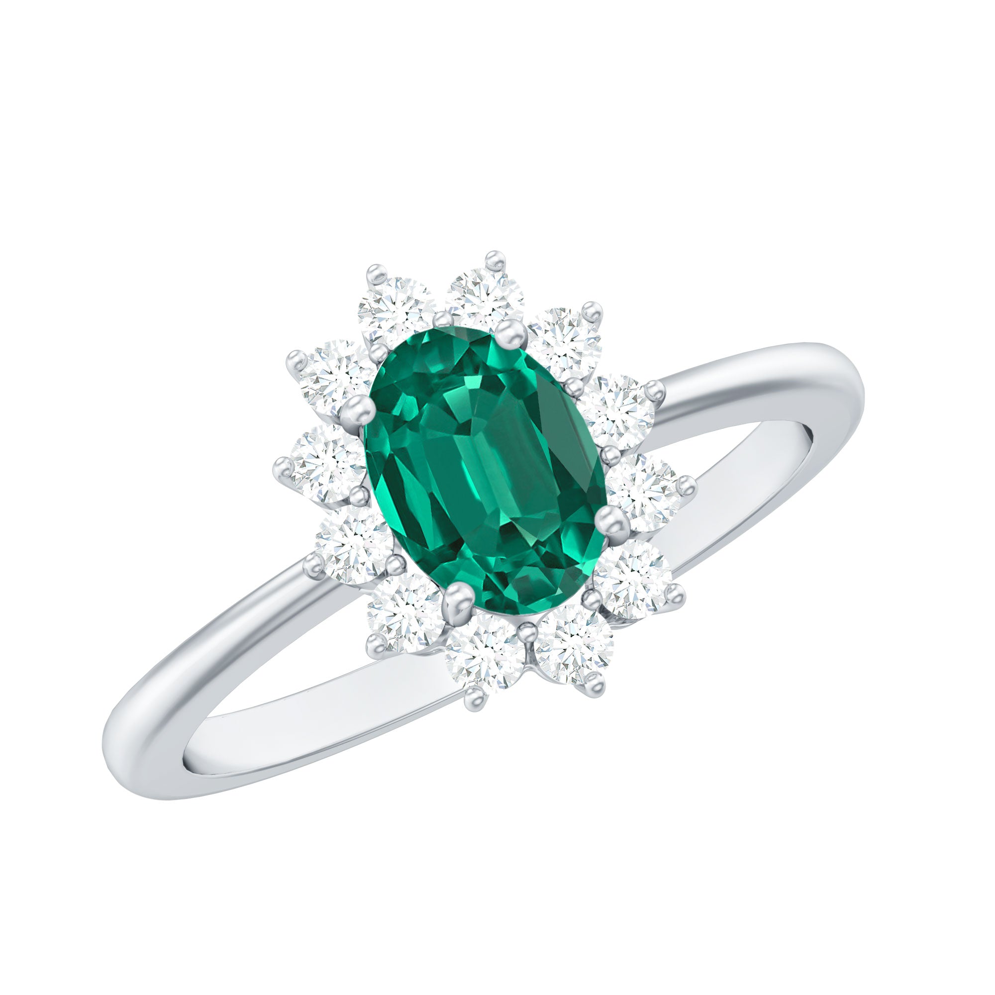 Lab Created Emerald Princess Diana Inspired Engagement Ring with Diamond