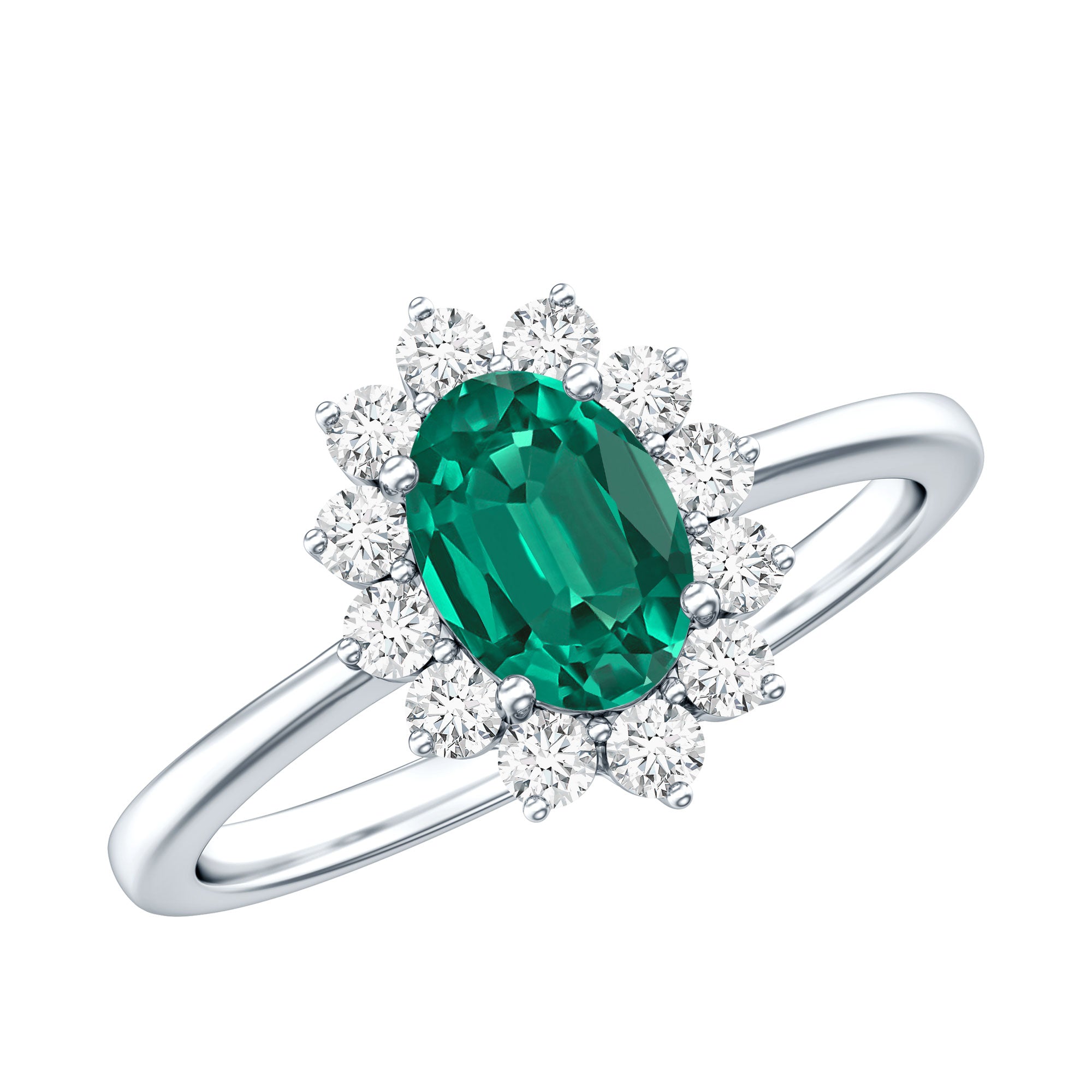 Rosec Jewels-Lab Created Emerald Princess Diana Inspired Engagement Ring with Diamond