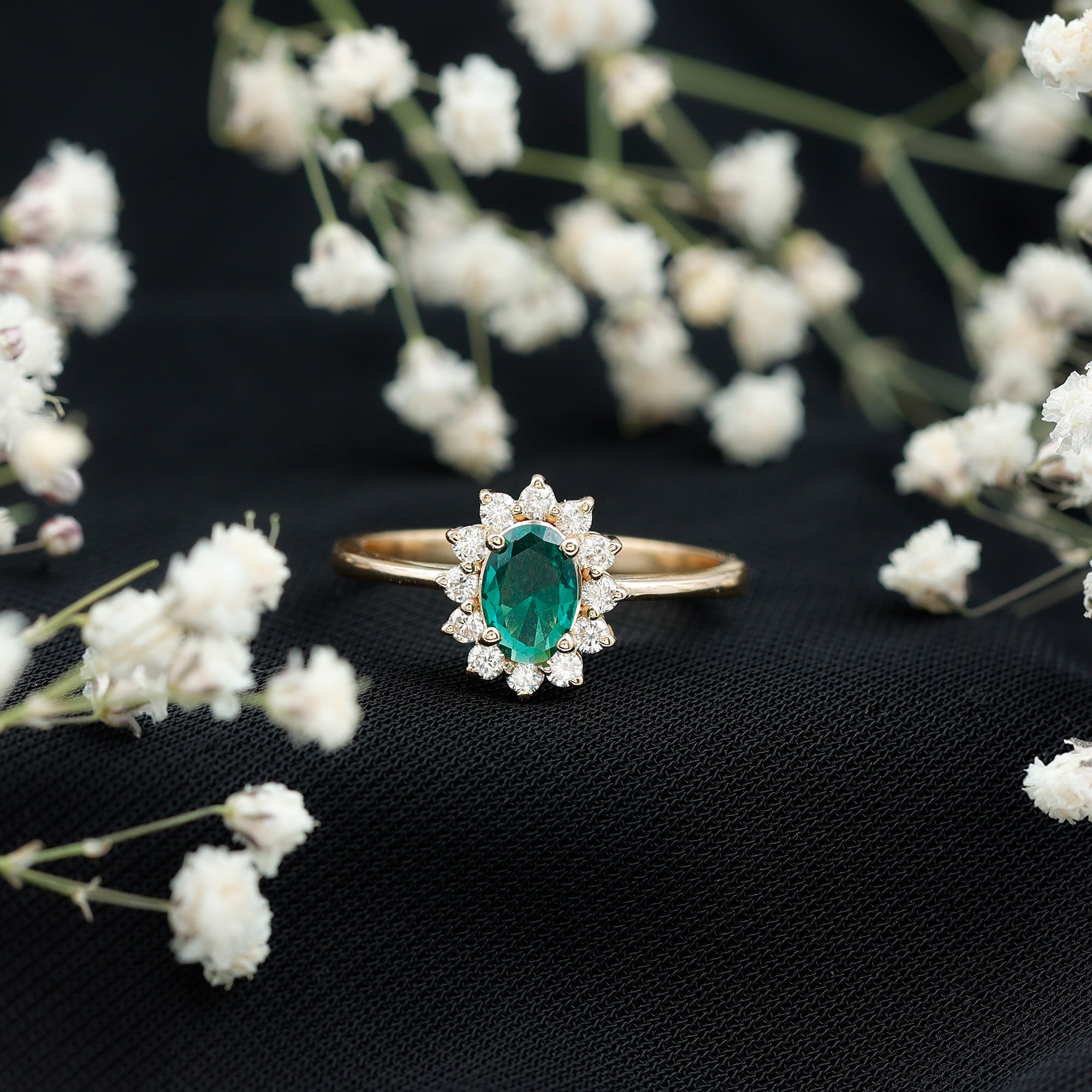 Rosec Jewels-Lab Created Emerald Princess Diana Inspired Engagement Ring with Diamond