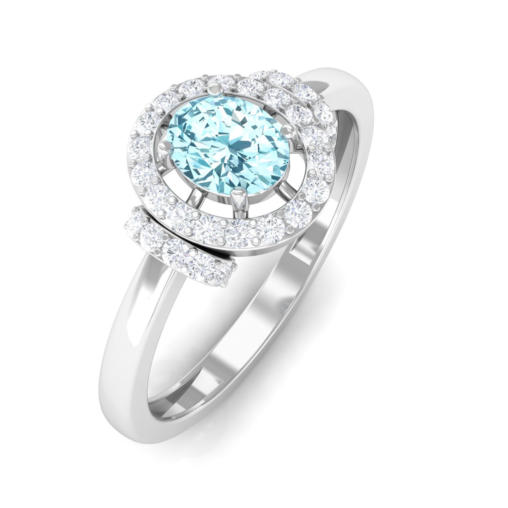Rosec Jewels-0.50 CT Aquamarine Halo Engagement Ring with Diamond