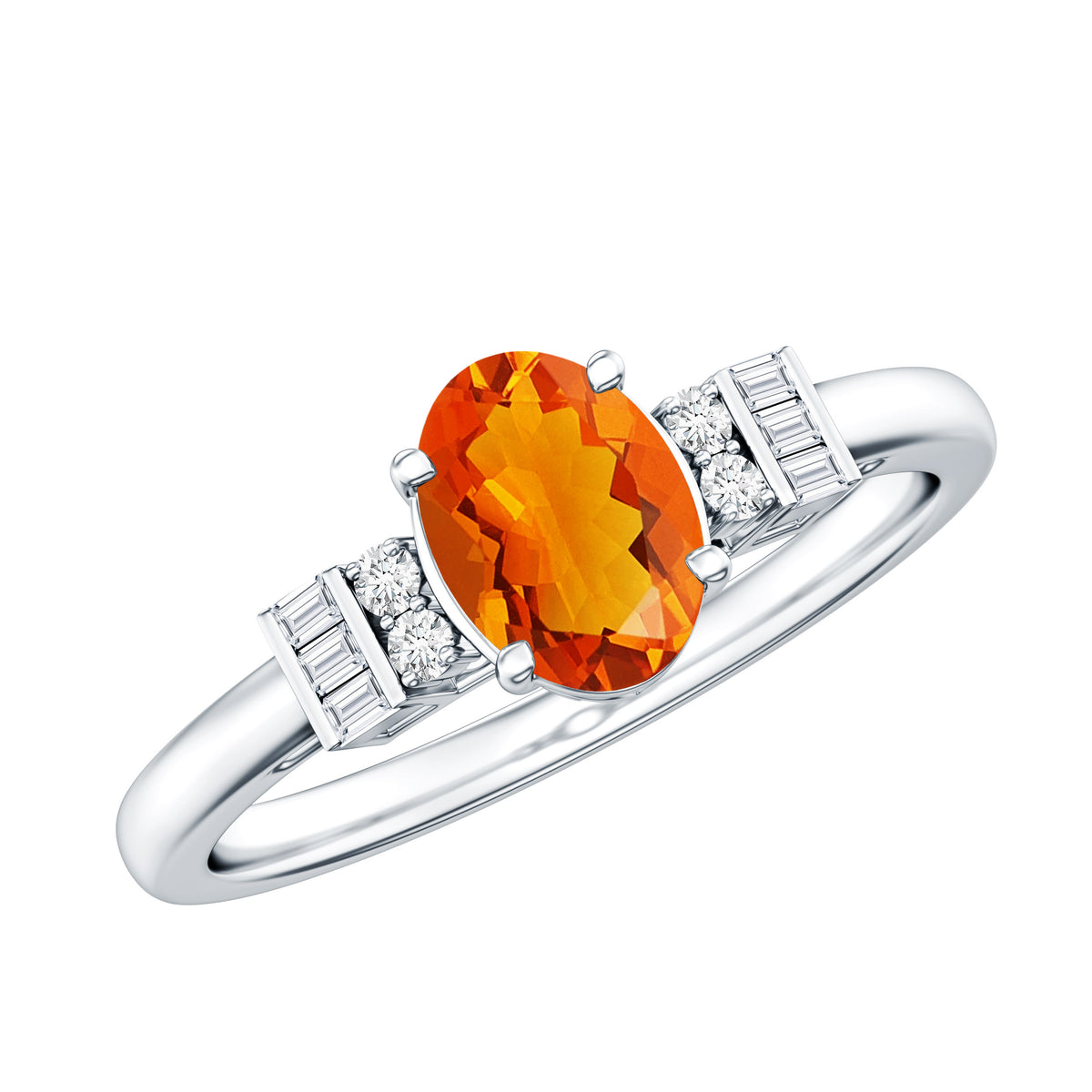 0.6 Carat Natural Oval Cut Fire Opal Classic Engagement Ring with Diamond