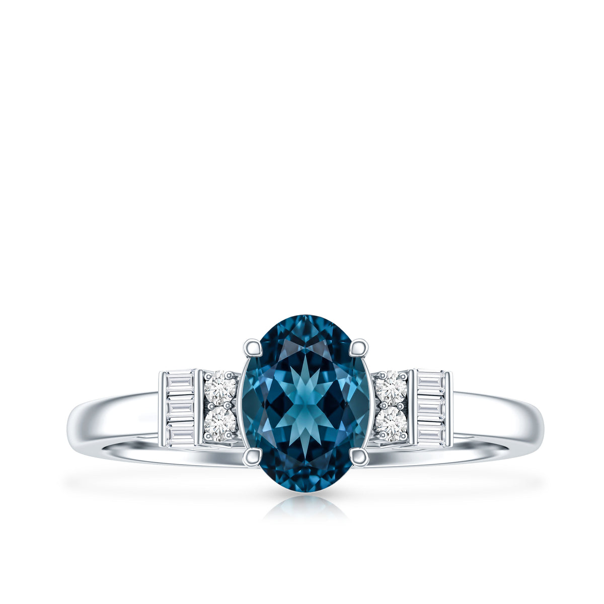 Oval Shaped London Blue Topaz Engagement Ring with Certificate AAA - Rosec Jewels